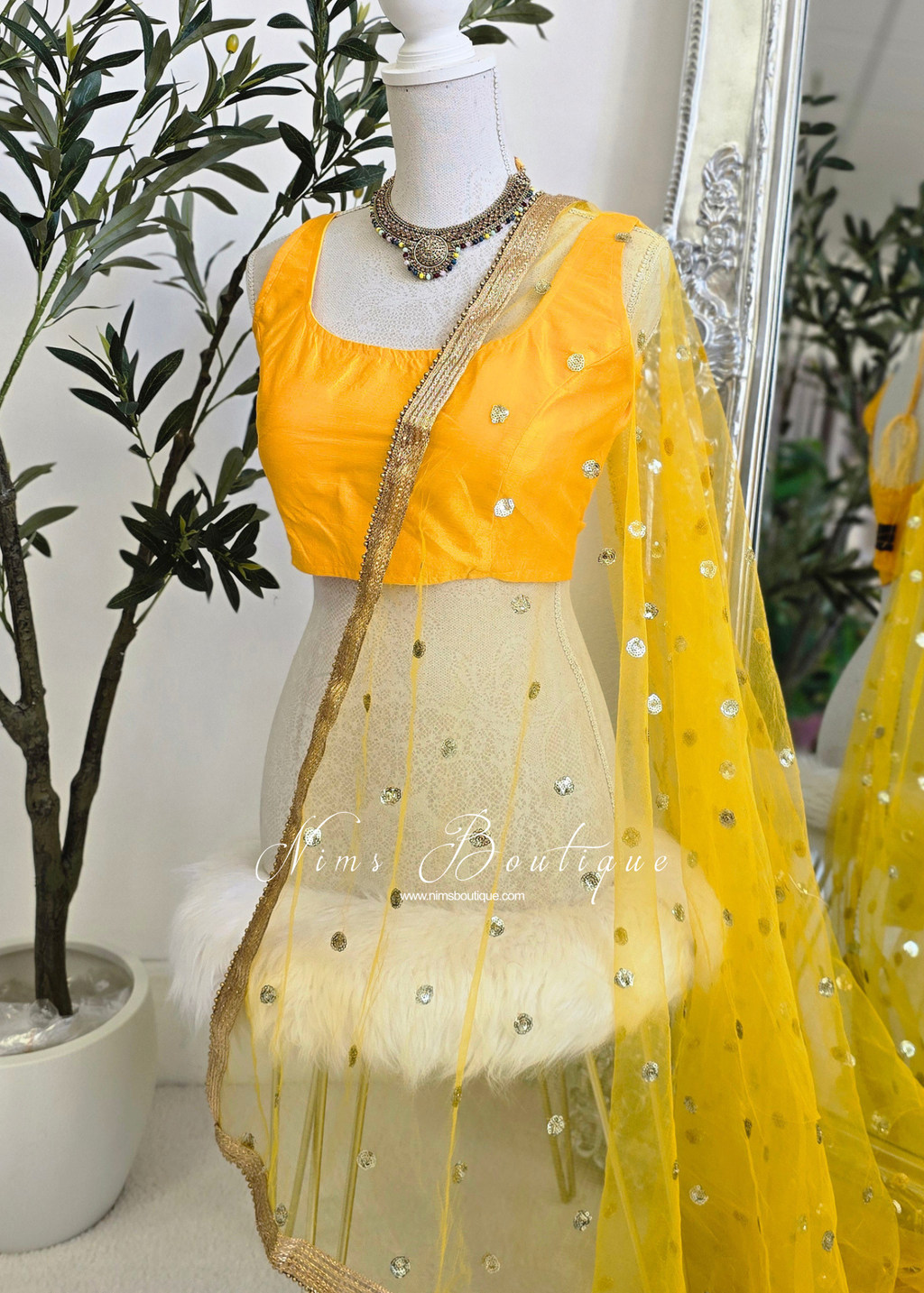 NB Yellow Net Sequin Dupatta/Chunni