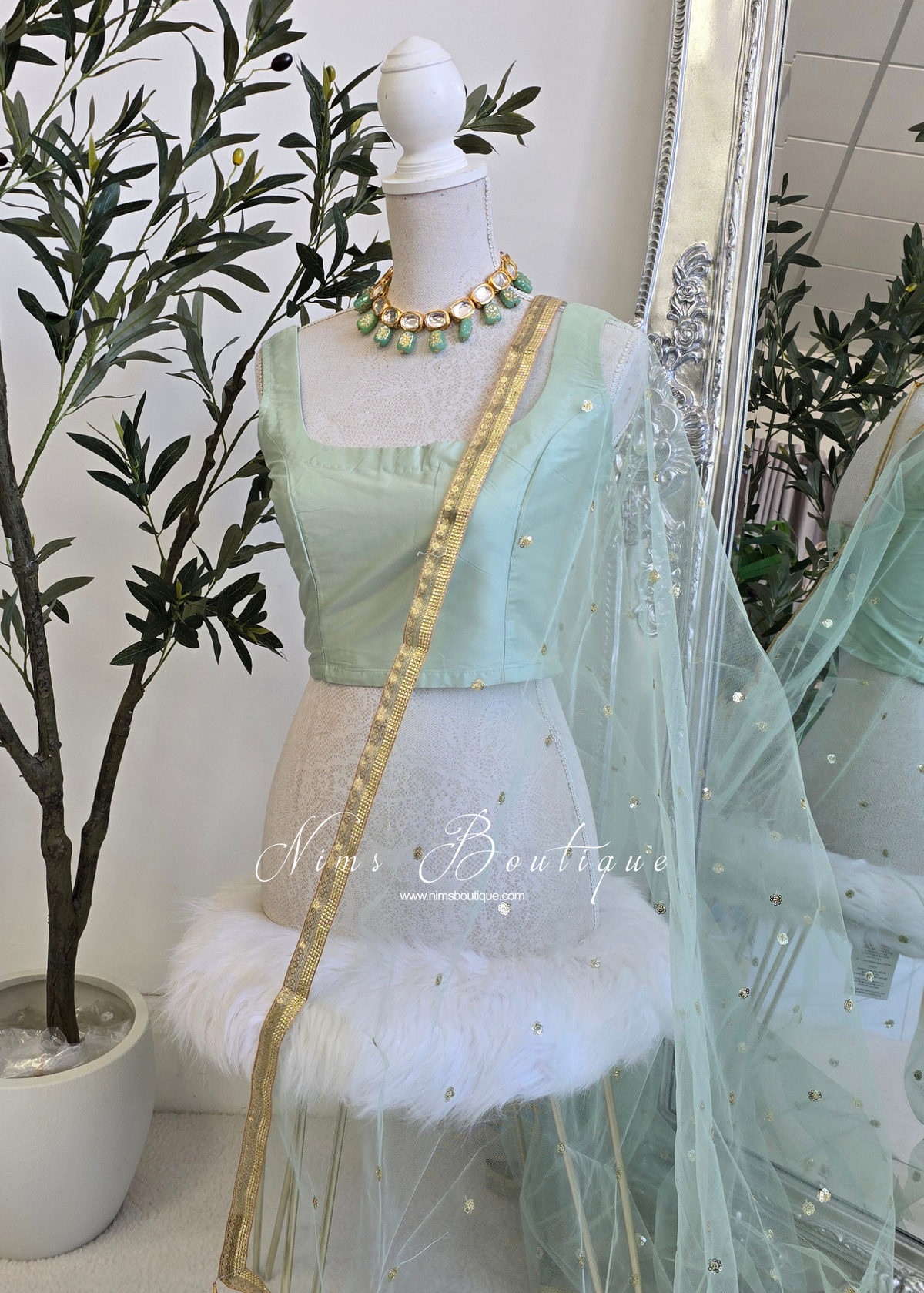 NB Dusky Mint Net Sequin Dupatta/Chunni