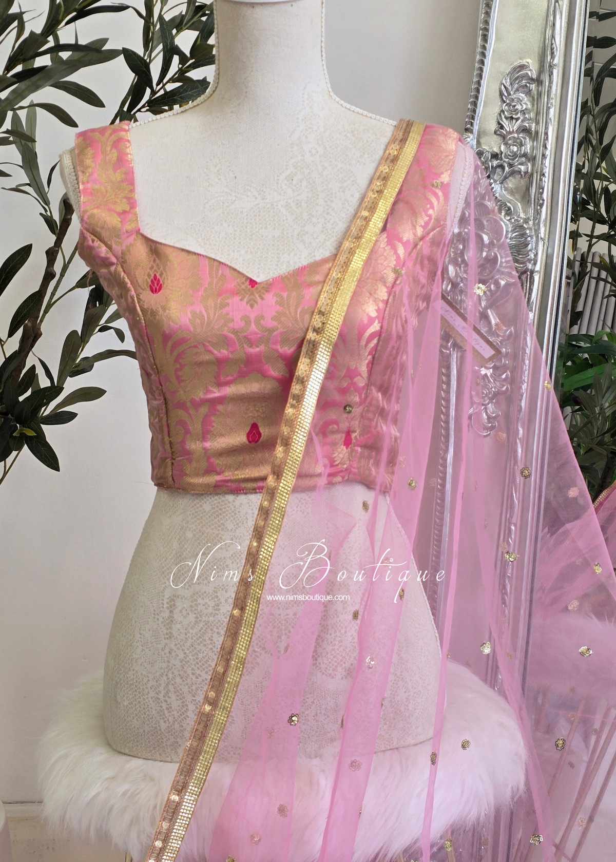 NB Dusky Pink Net Sequin Dupatta/Chunni