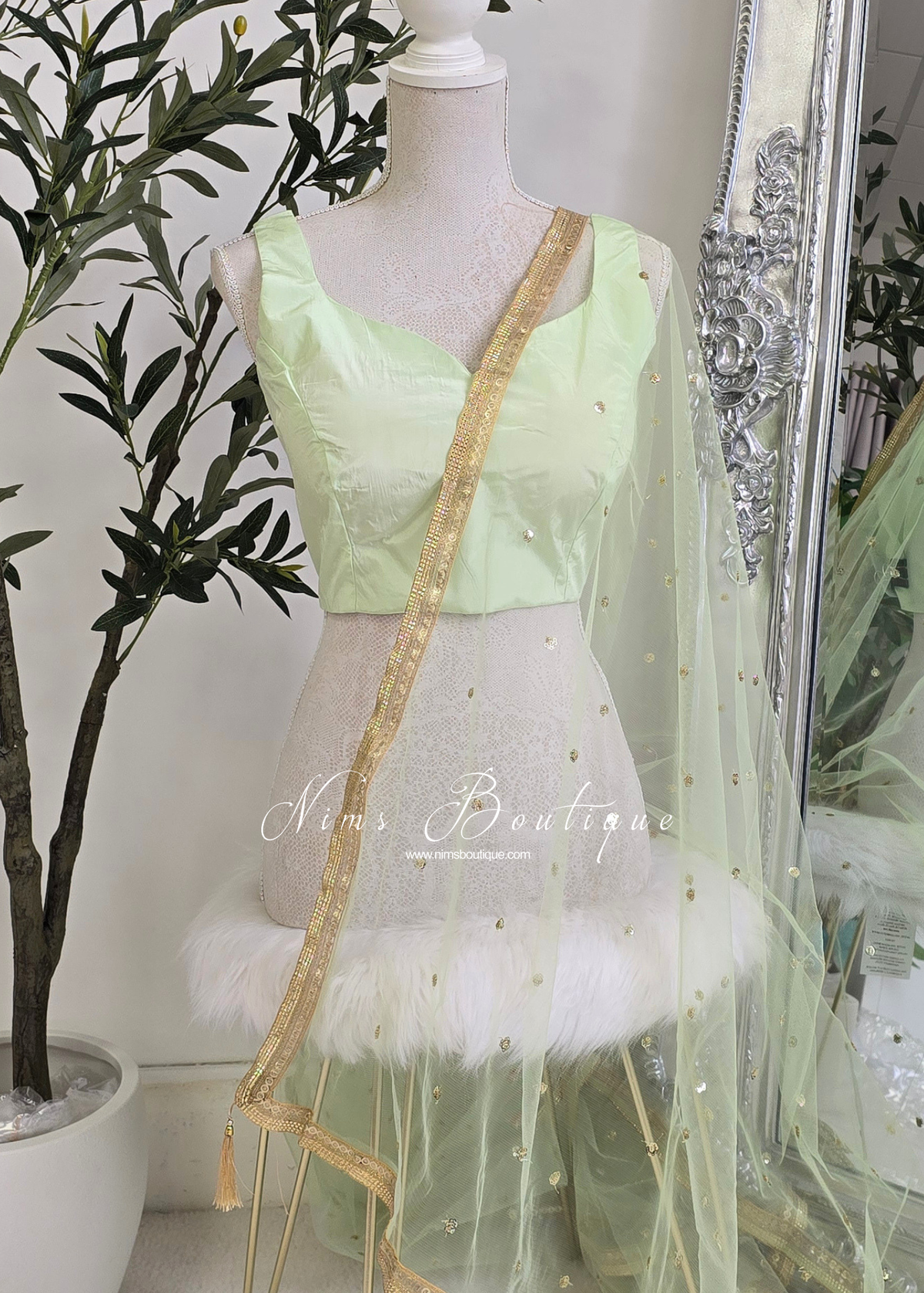 NB Light Lime Net Sequin Dupatta/Chunni