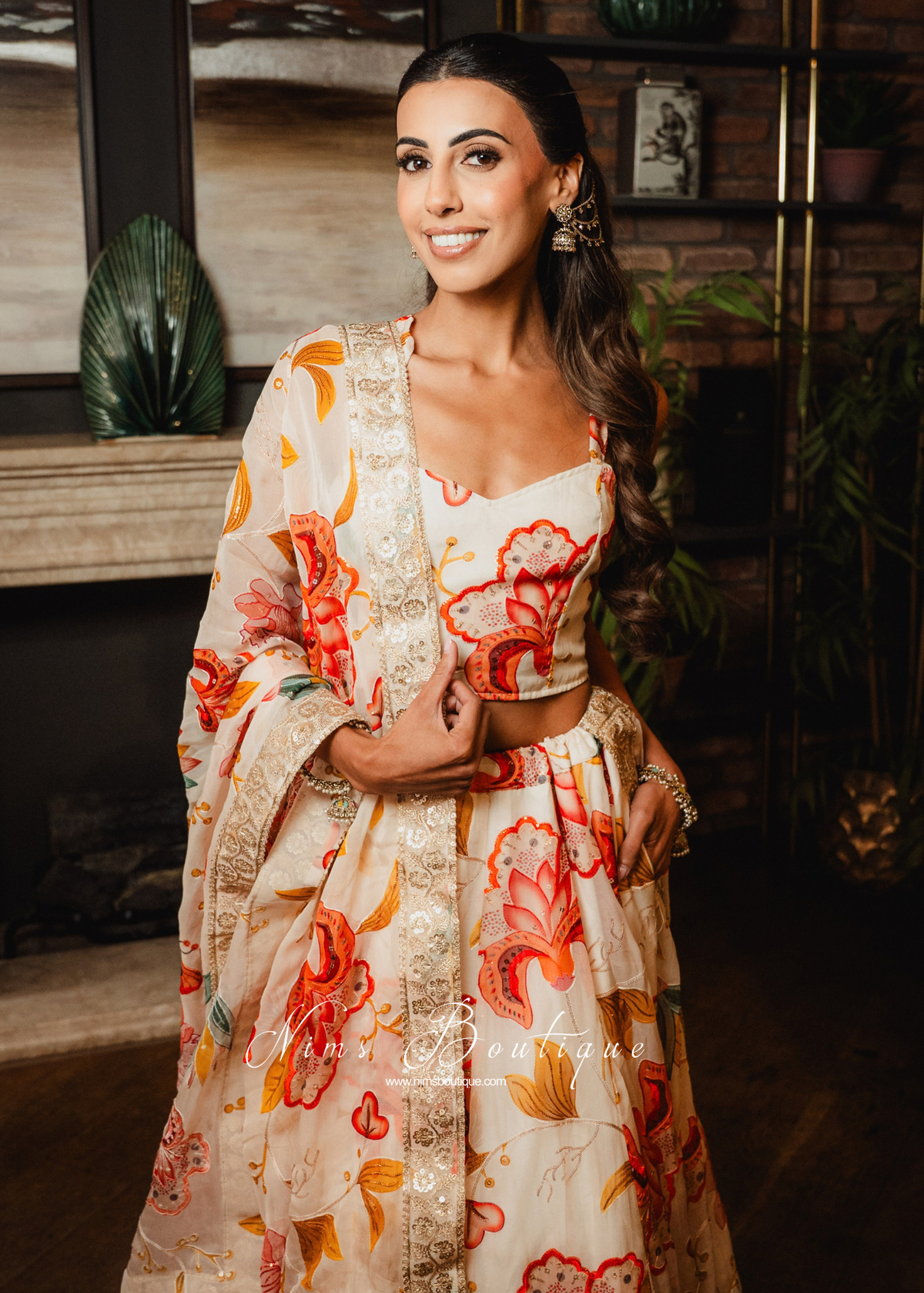 Evelina Ivory & Orange Floral Strap Blouse (sizes 6-12)