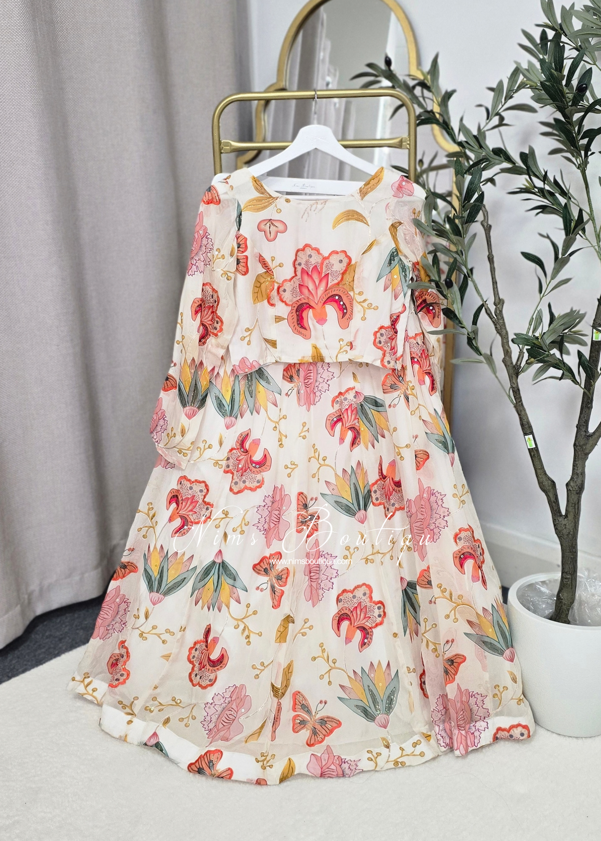 Evelina Ivory & Orange Floral Long Sleeve Blouse (sizes 6-26)