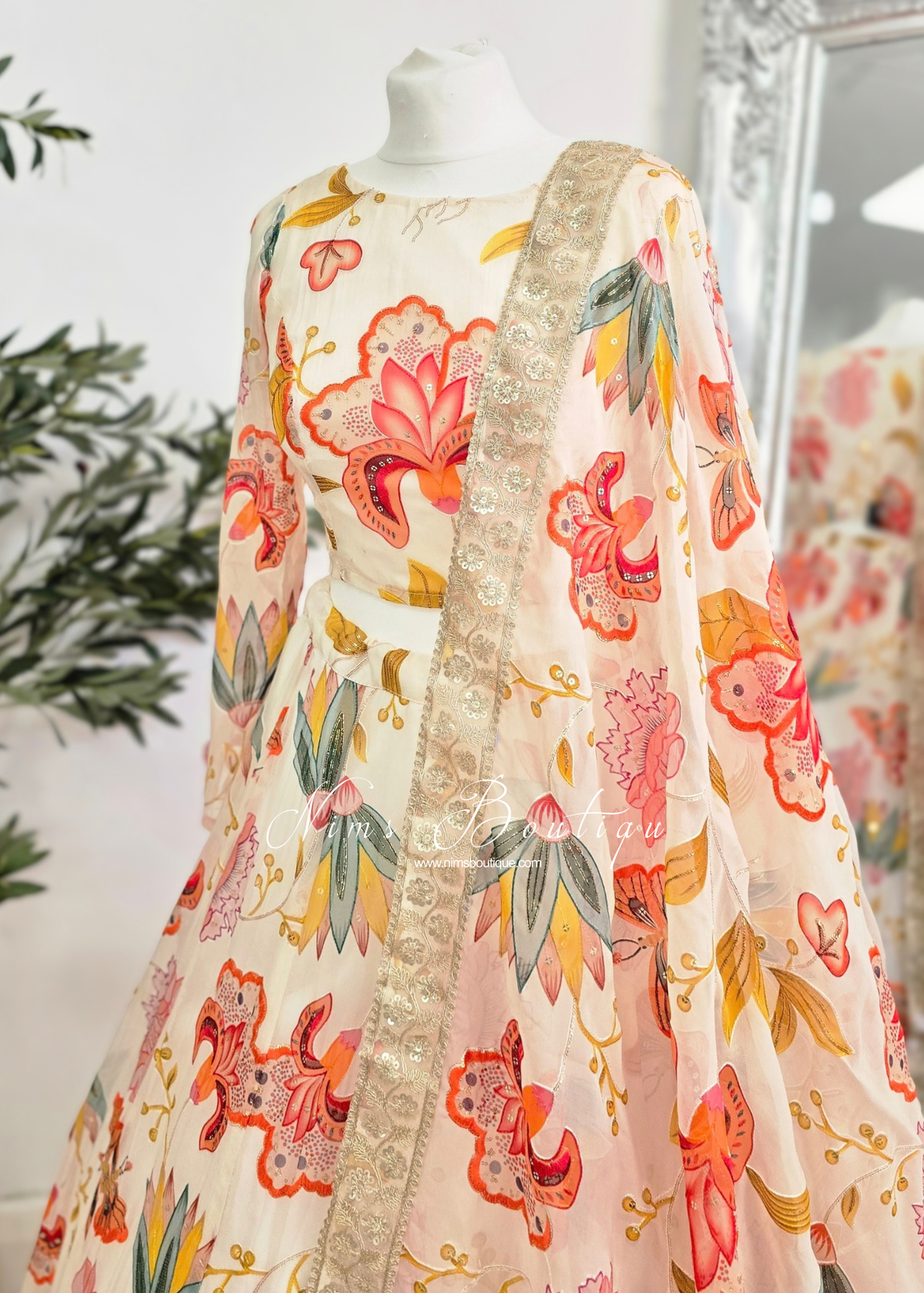 Evelina Ivory & Orange Floral Long Sleeve Blouse (sizes 6-26)