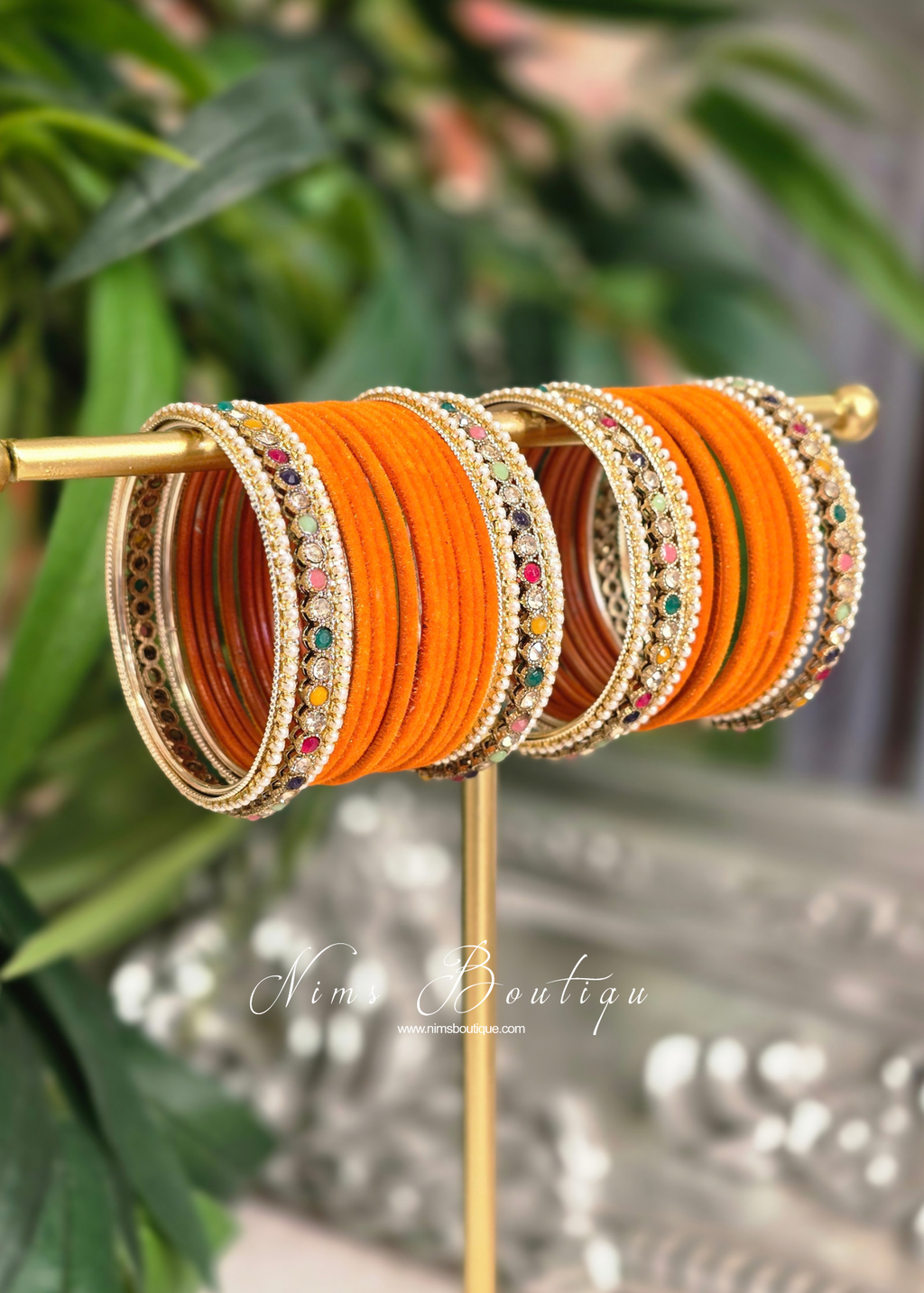 Neha Orange Velvet & Multicolour Set of Bangles