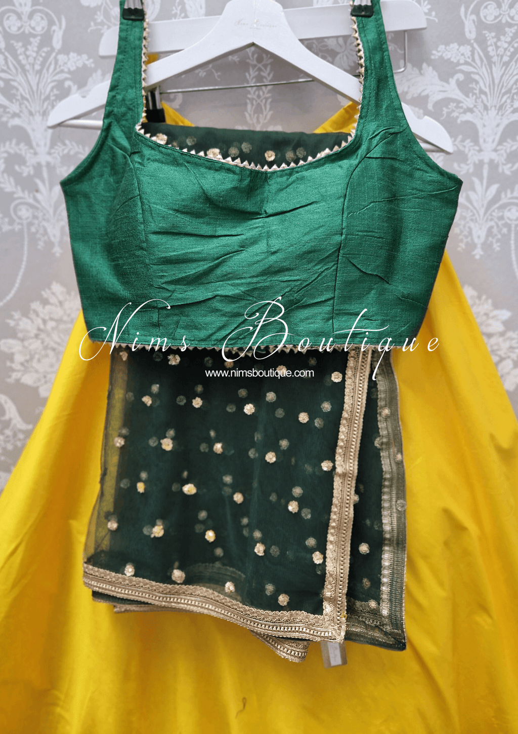 Nims Boutique The NB Emerald Green Blouse Gold Edge 10-12