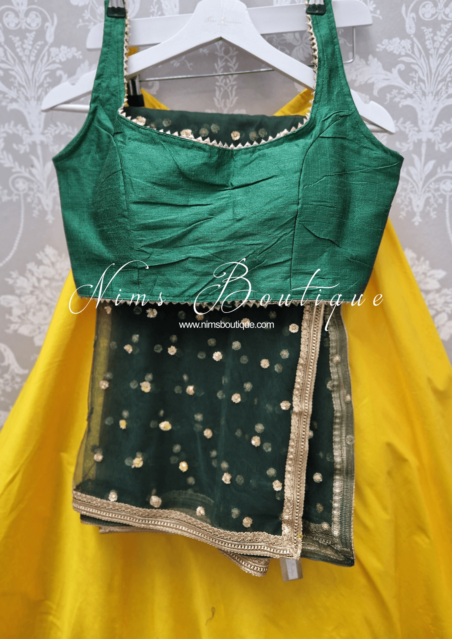 Nims Boutique The NB Emerald Green Blouse Gold Edge 10-12