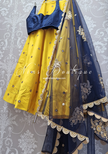 Nims Boutique Navy Net Pearl Embellished Dupatta/Chunni with Luxury Pearl Edging NPE7