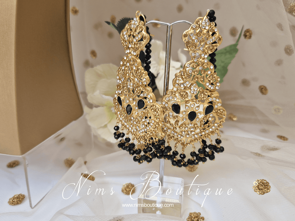 Nims Boutique Neena Black & Gold Long Necklace Set
