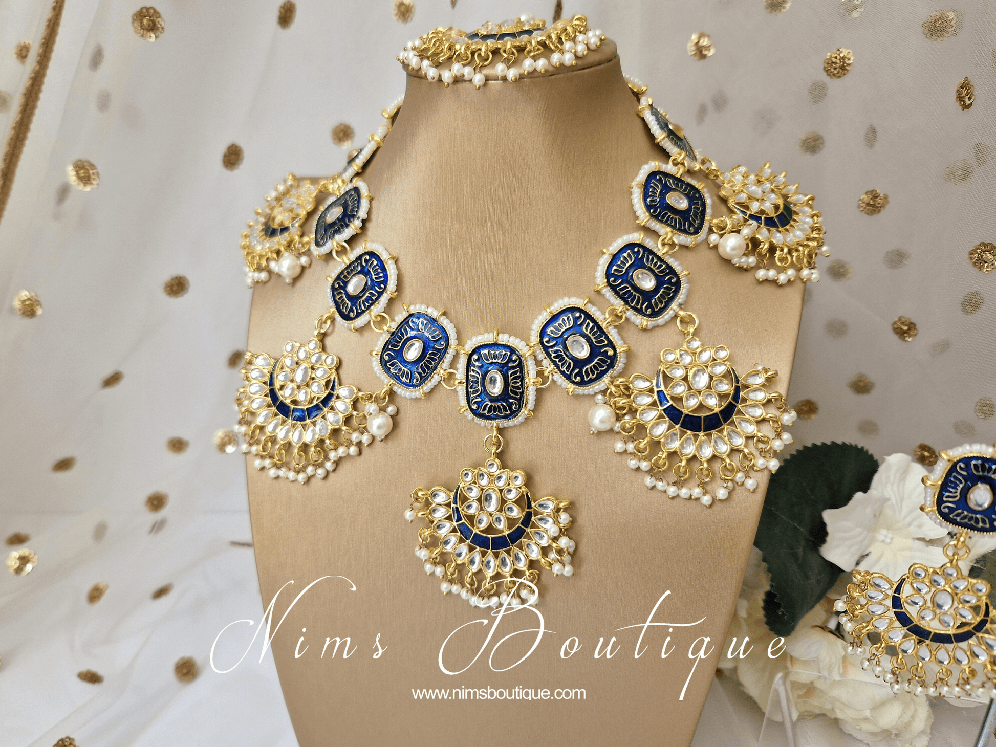 Nims Boutique Mishka Navy Blossom Meenakari Set