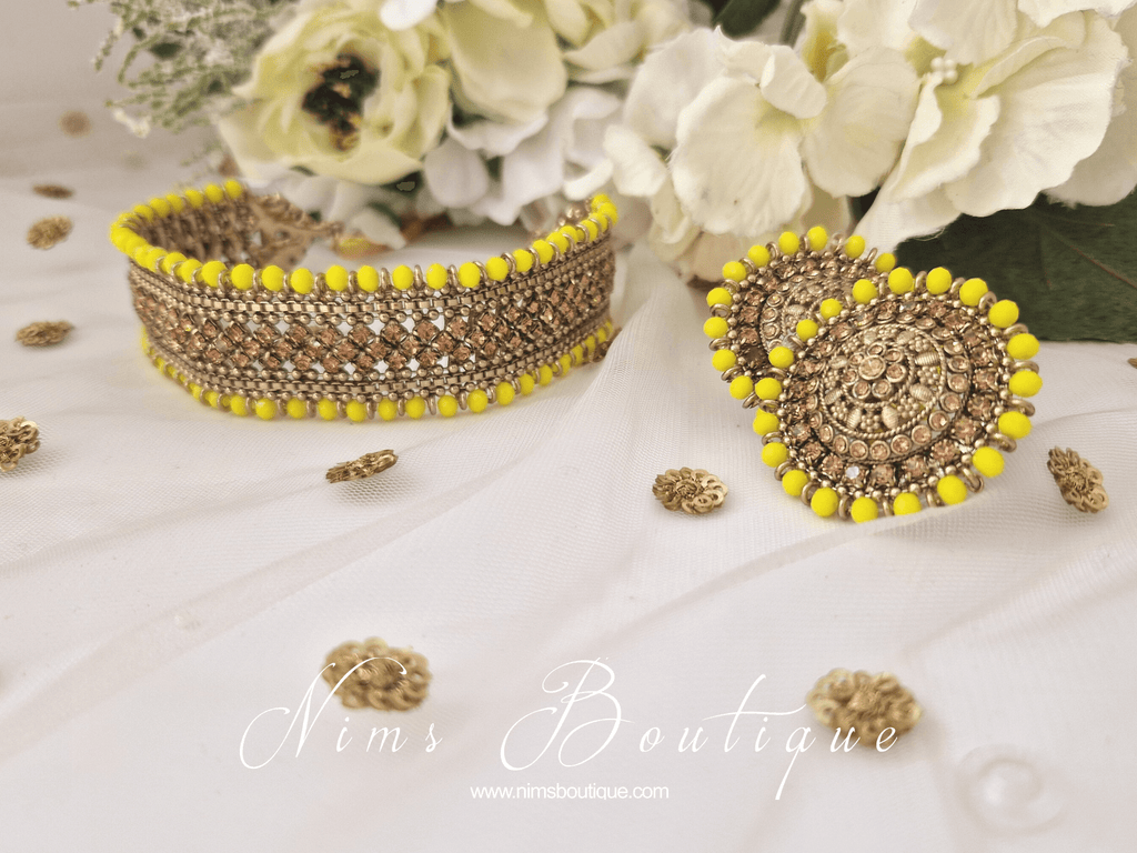 Nims Boutique Large Royal Bright Yellow & Gold Stone Stud Earrings