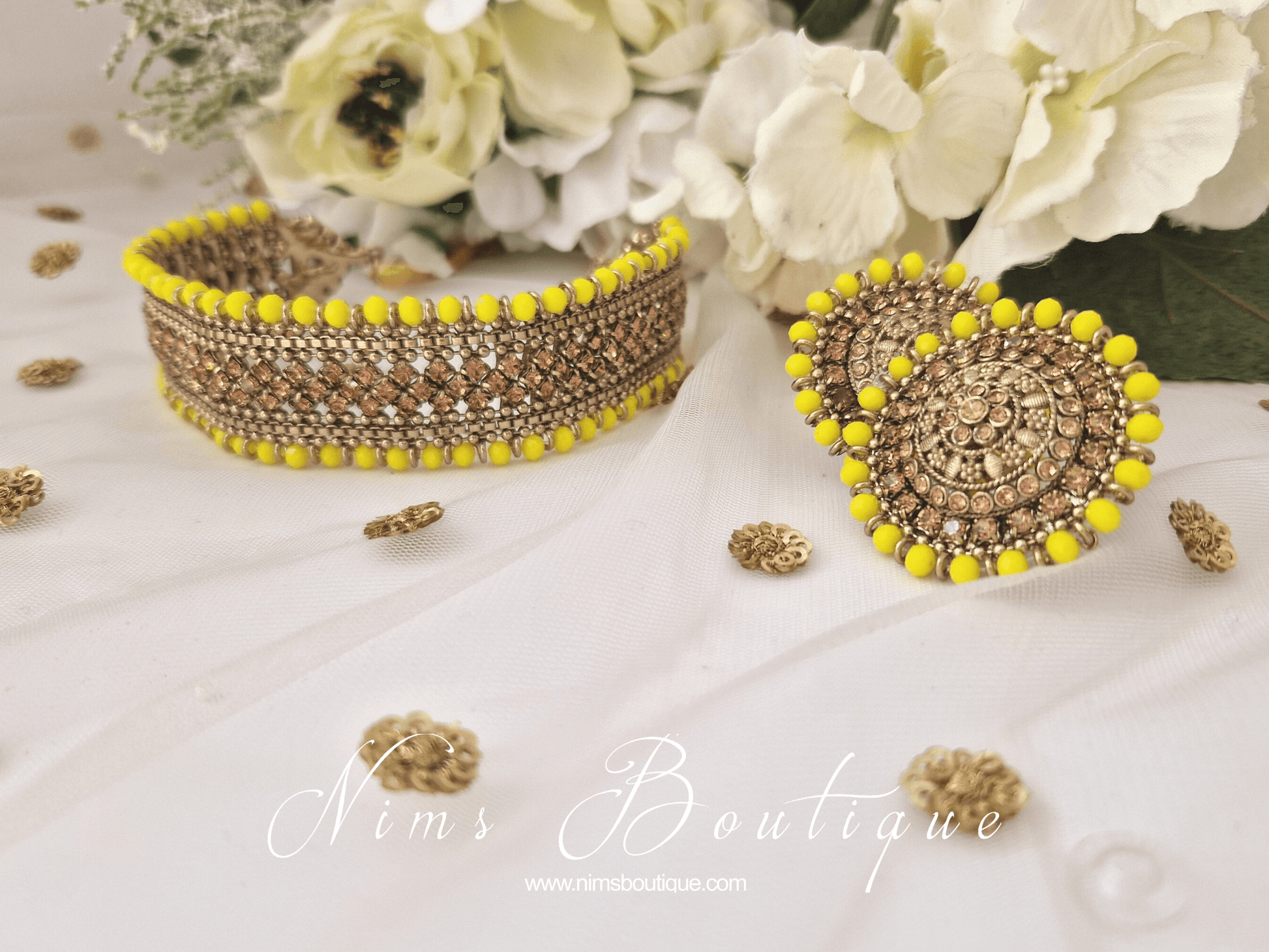 Nims Boutique Large Royal Bright Yellow & Gold Stone Stud Earrings