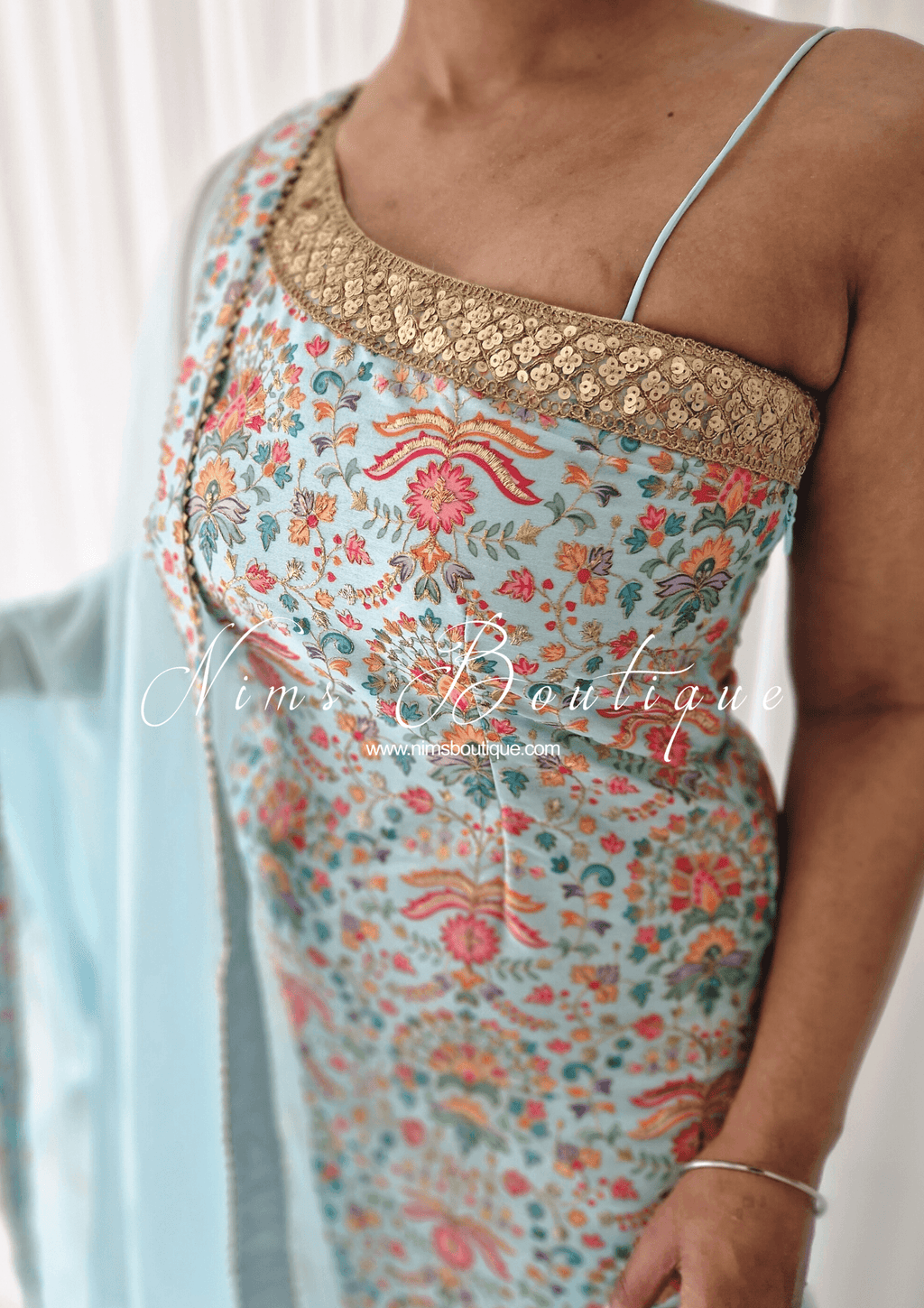 Nims Boutique One Shoulder Mia Light Blue & Multicolour Pajami Suit sizes 4-16