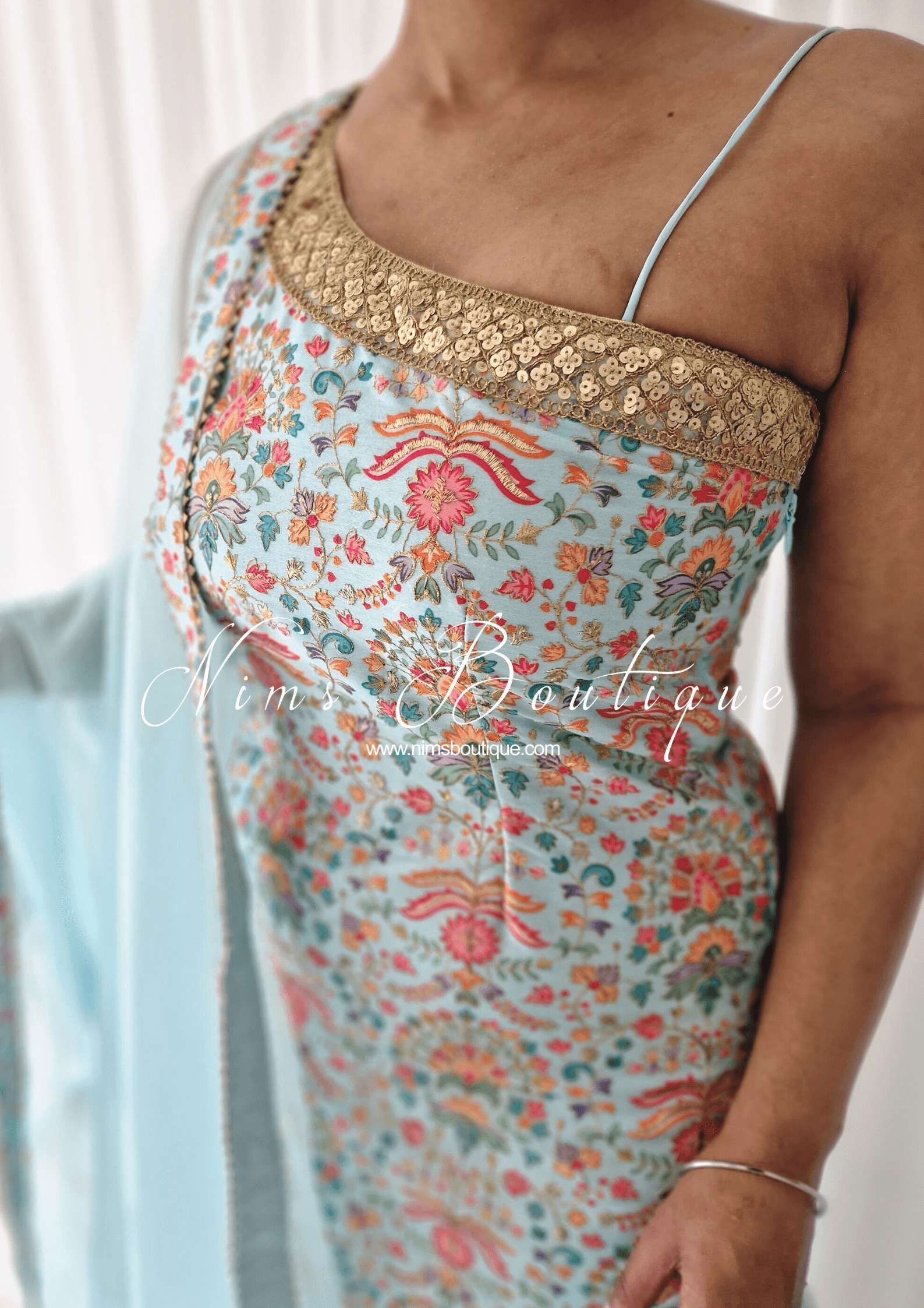 Nims Boutique One Shoulder Mia Light Blue & Multicolour Pajami Suit sizes 4-16