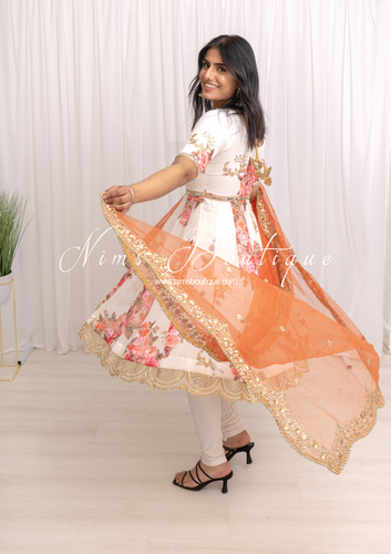 Dahlia Luxury Ivory Floral Anarkali Suit with Pajami (sizes 6-20)