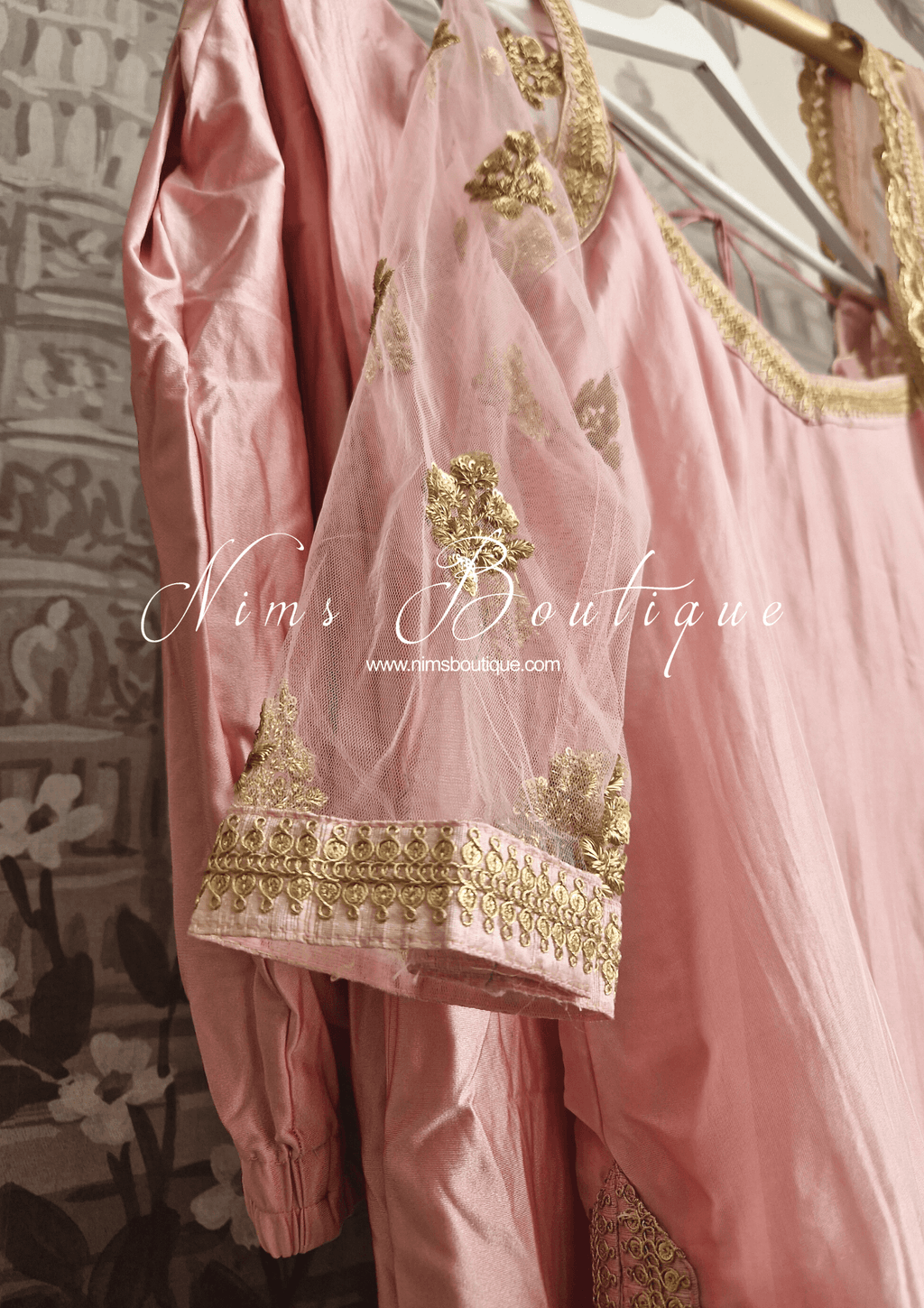 Nims Boutique The NB Classic Long Sleeved Blush Pink Silk Pajami Suit sizes 16 to 26