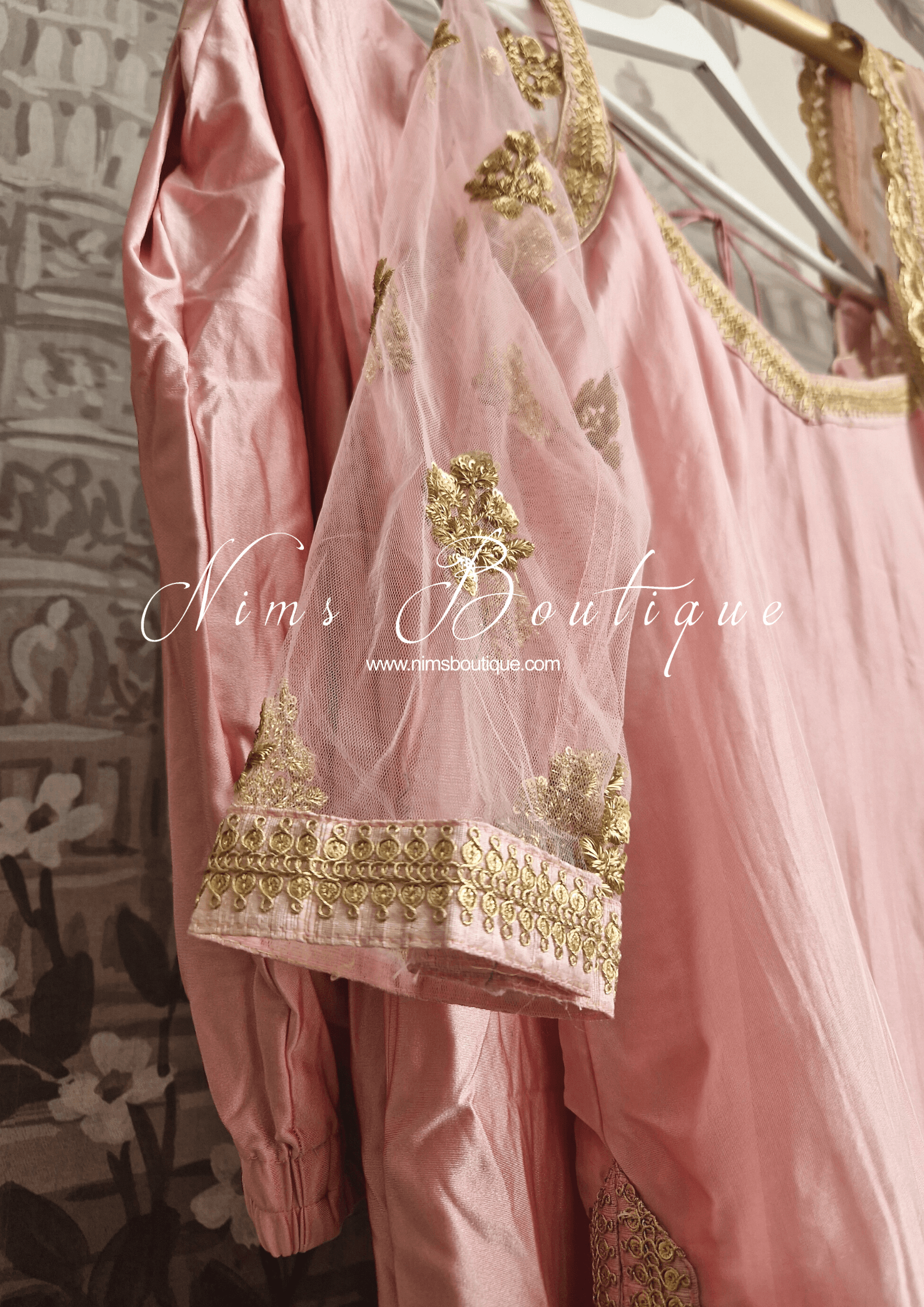 Nims Boutique The NB Classic Long Sleeved Blush Pink Silk Pajami Suit sizes 16 to 26