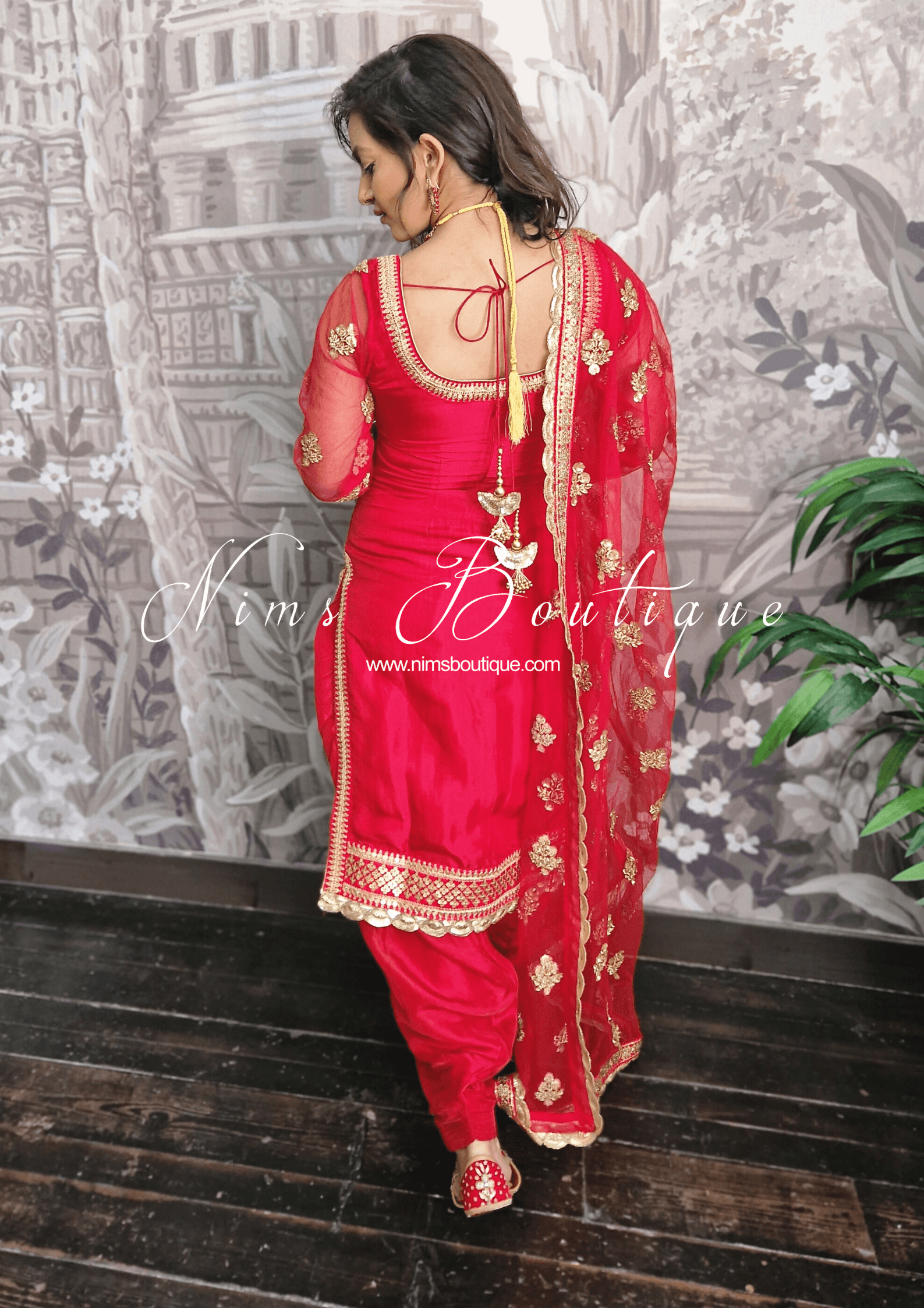 Nims Boutique The NB Classic Long Sleeved Red Silk Salwar Suit sizes 4-18