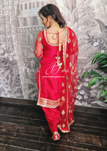Long Sleeved Red Pure Silk Salwar Suit (sizes 4 to 18)
