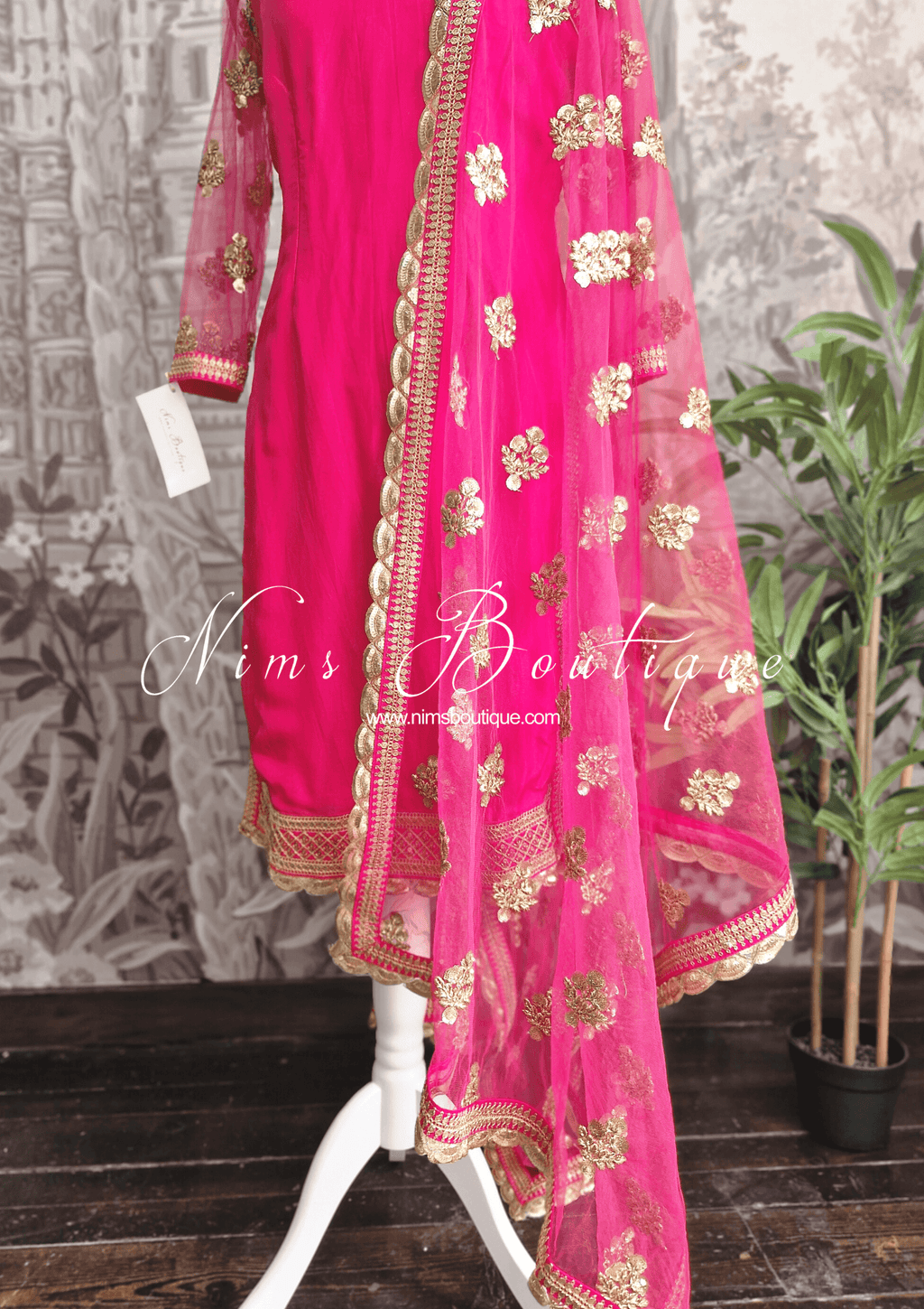 Nims Boutique The NB Classic Long Sleeved Hot Pink Silk Pajami Suit sizes 12 to 22