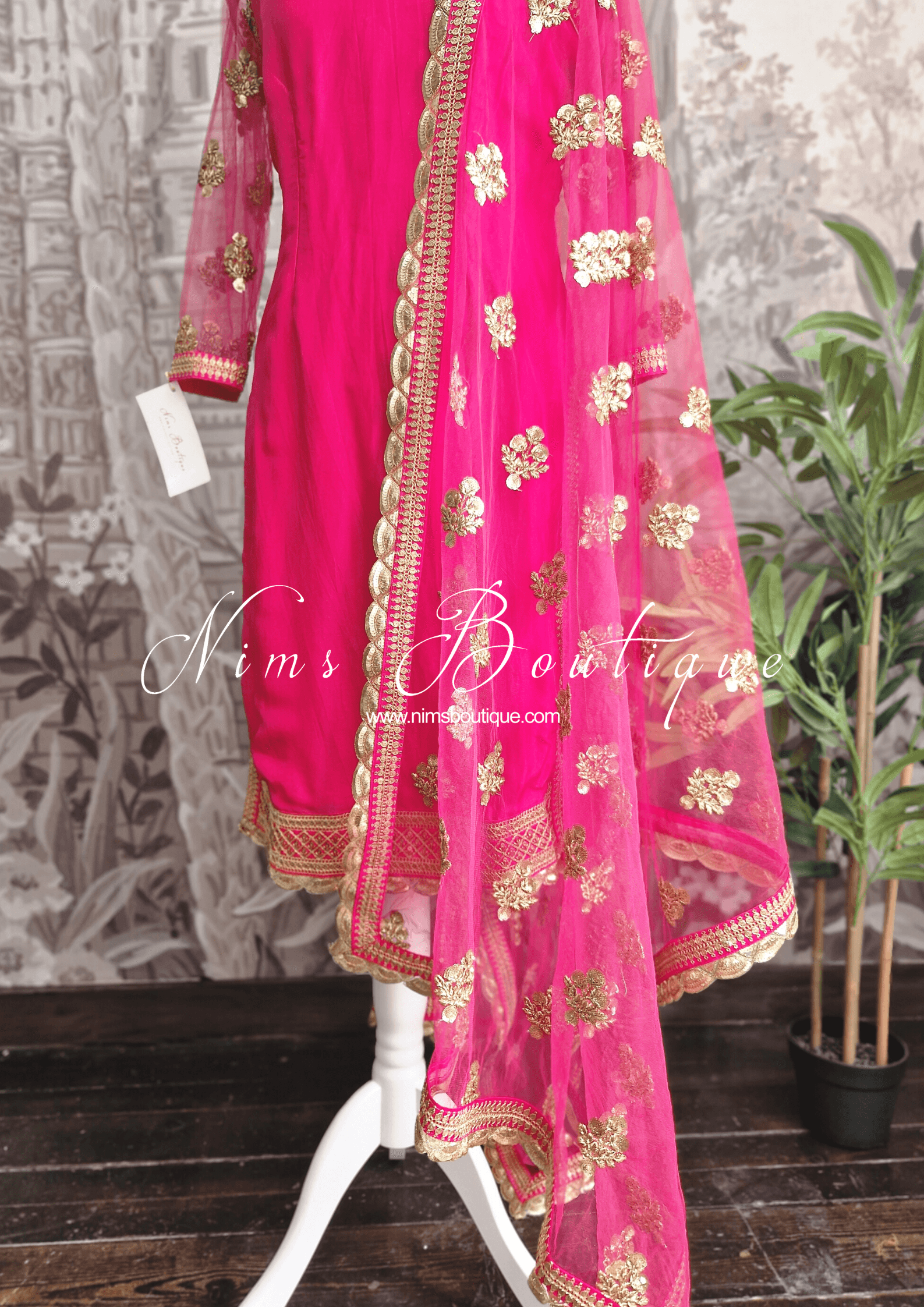 Nims Boutique The NB Classic Long Sleeved Hot Pink Silk Pajami Suit sizes 12 to 22
