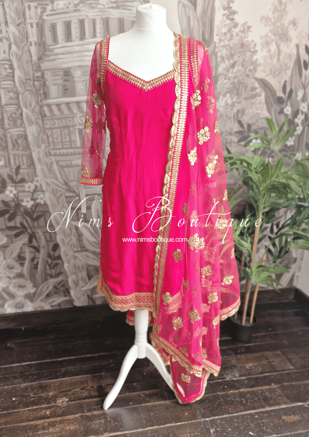 Nims Boutique The NB Classic Long Sleeved Hot Pink Silk Pajami Suit sizes 12 to 22
