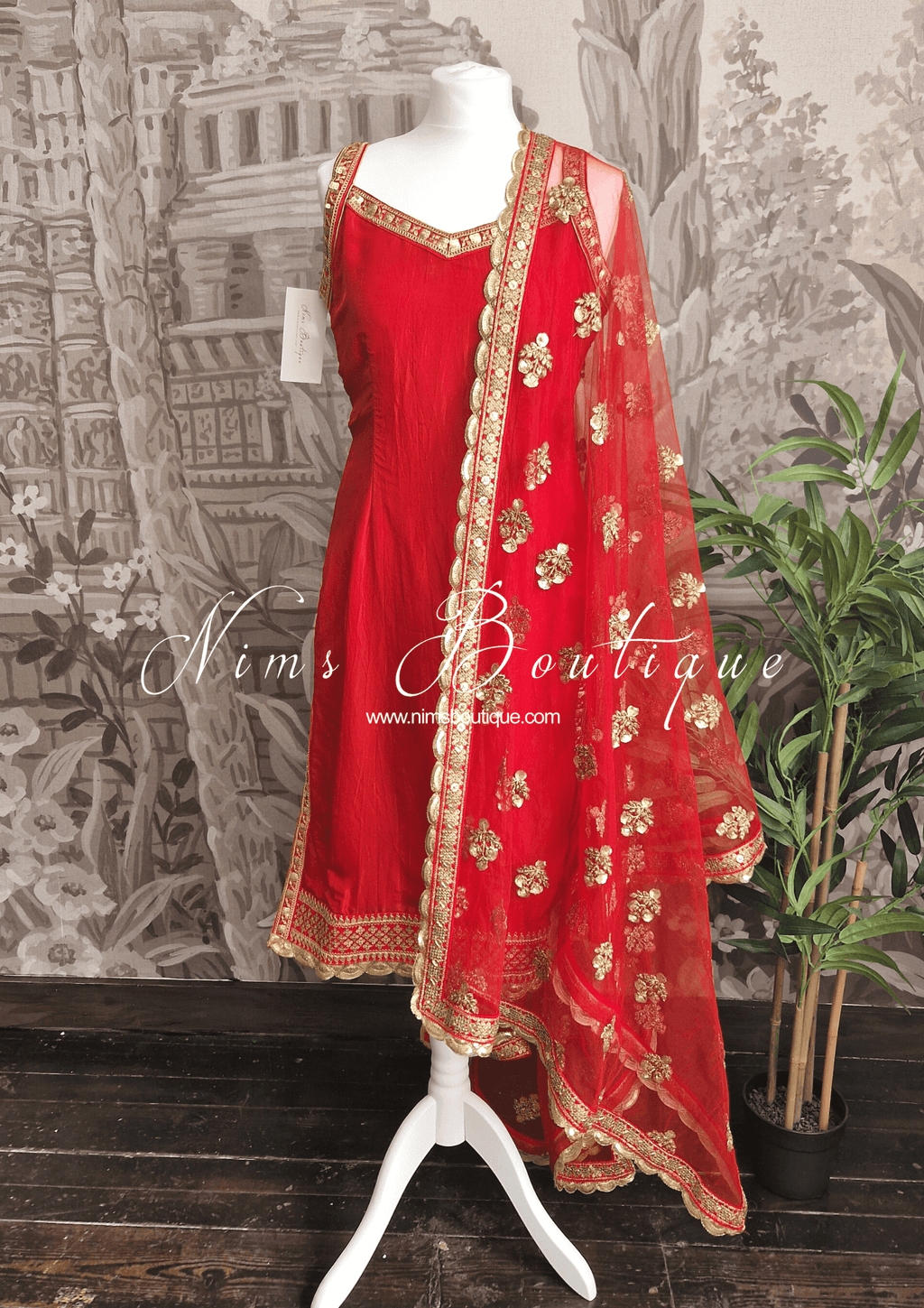 Nims Boutique The NB Classic Sleeveless Red Silk Pajami Suit sizes 4 to 20