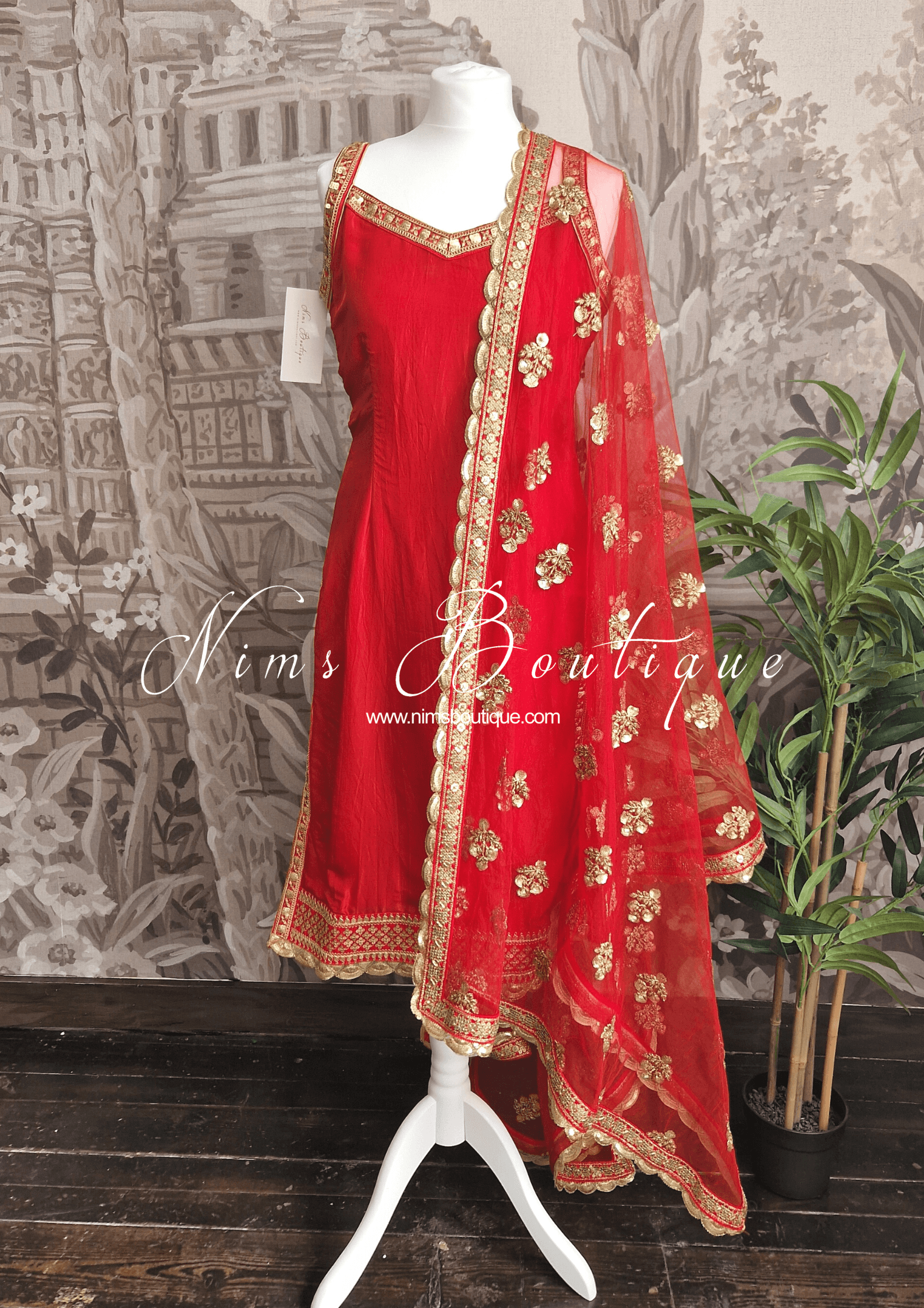 Nims Boutique The NB Classic Sleeveless Red Silk Pajami Suit sizes 4 to 20