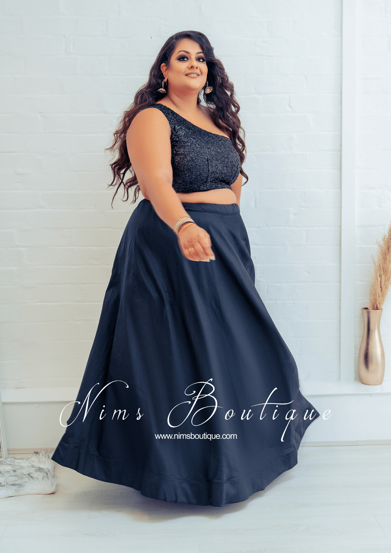 Nims Boutique Readymade Black Silk skirt/lehnga sizes 4-26