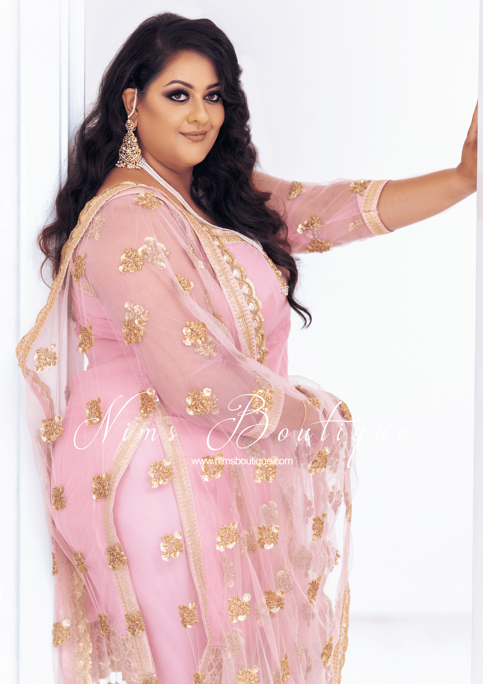 Nims Boutique The NB Classic Long Sleeved Blush Pink Silk Pajami Suit sizes 16 to 26