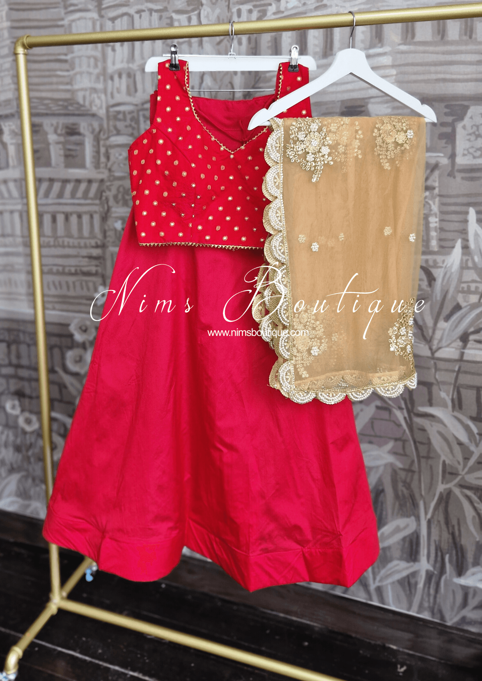Nims Boutique Red Plain Semi stitched skirt/lehnga