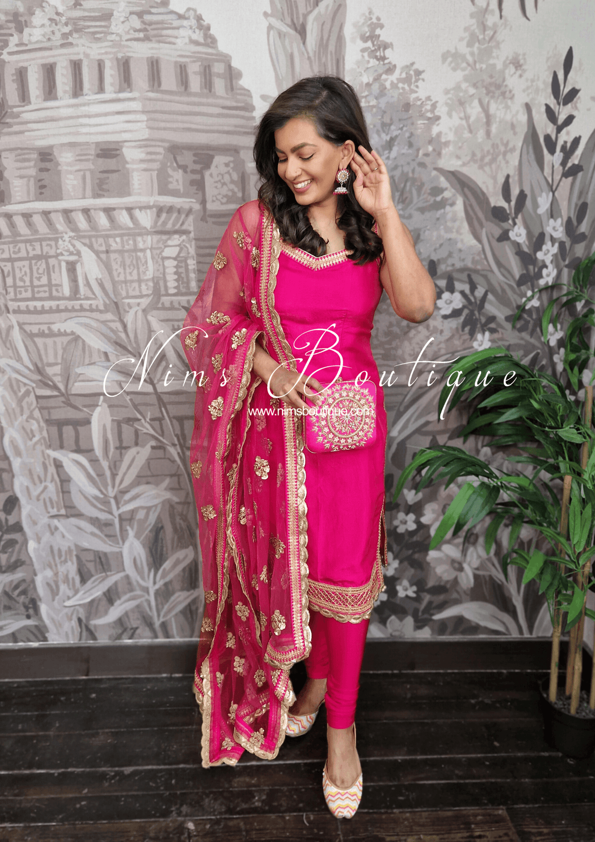 Nims Boutique The NB Classic Sleeveless Hot Pink Silk Pajami Suit sizes 4 to 22