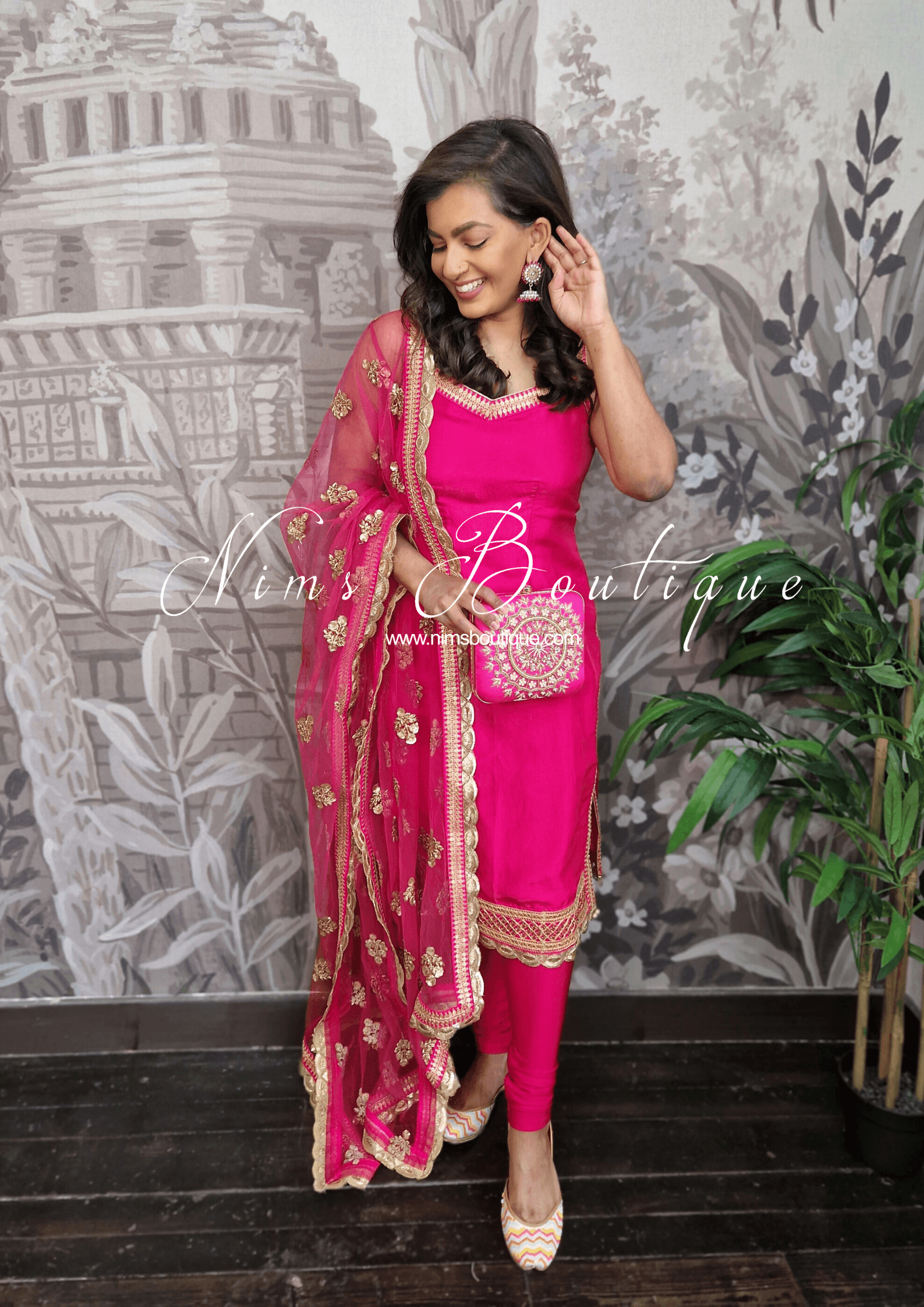 Nims Boutique The NB Classic Sleeveless Hot Pink Silk Pajami Suit sizes 4 to 22