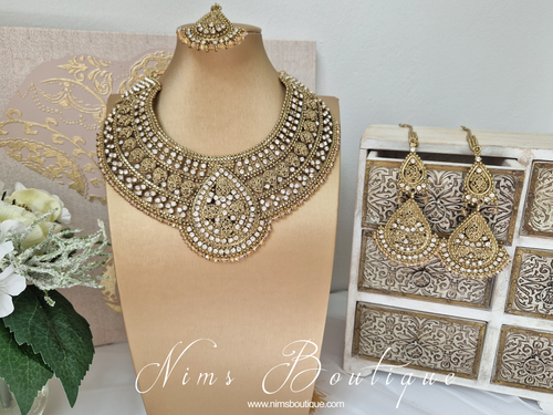Waheeda Antique Gold Bead Bridal Set