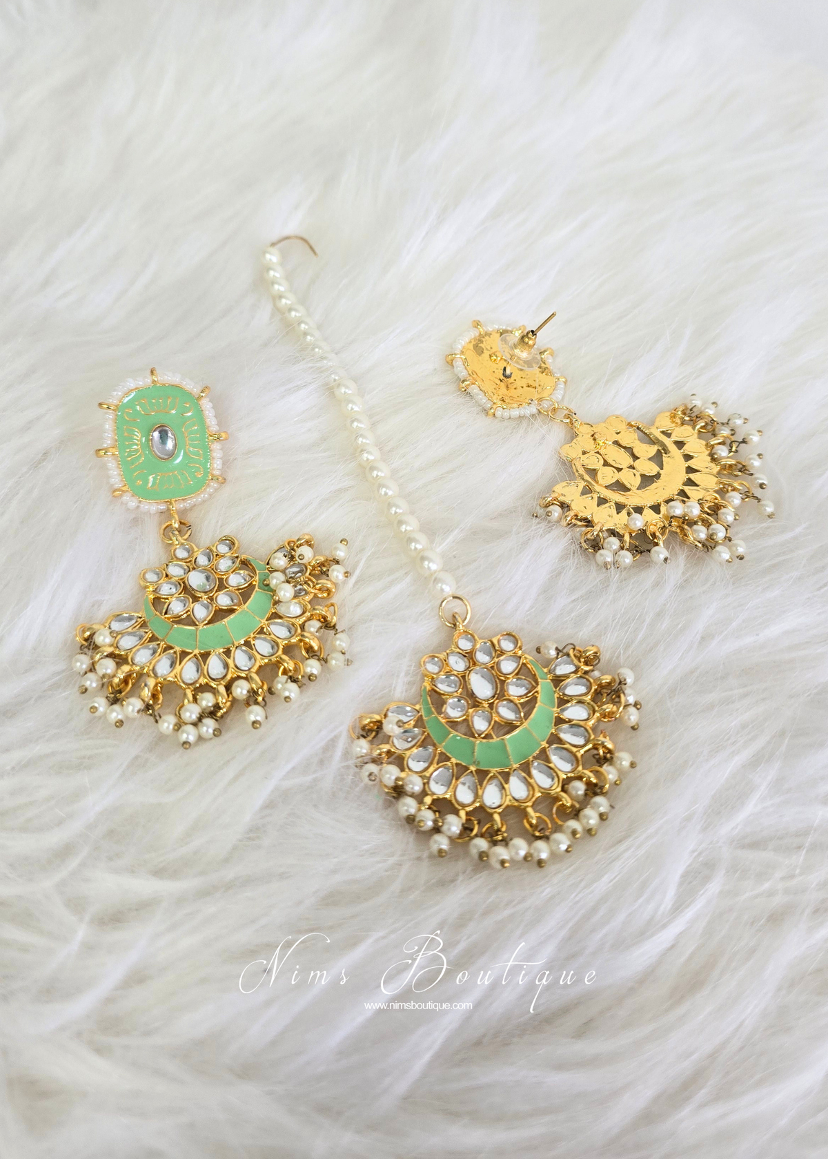 Mishka Mint Earrings and Tikka Set