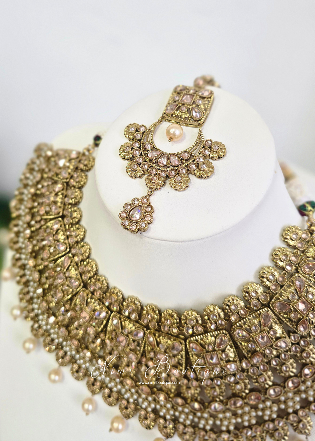 Polki Champagne Necklace & Tikka