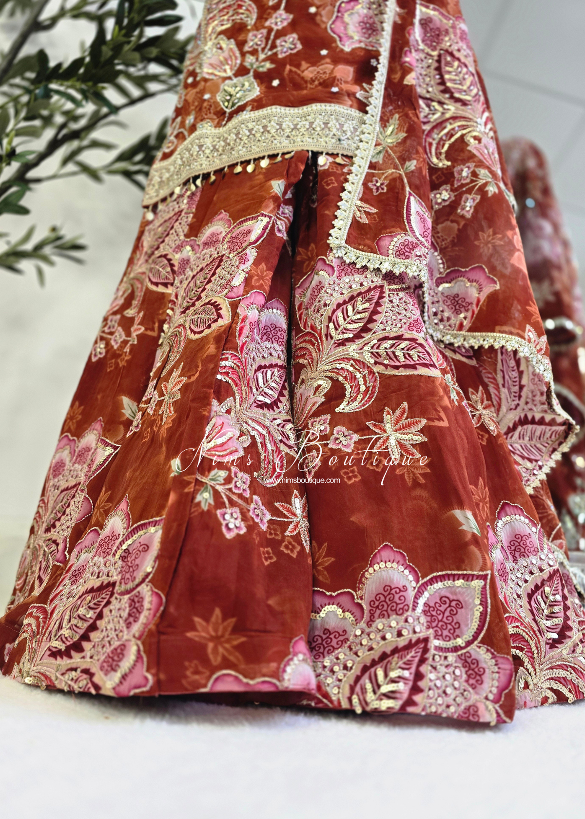 Luxury Autumn Brown Embellished Gharara Suit (size 12-14)