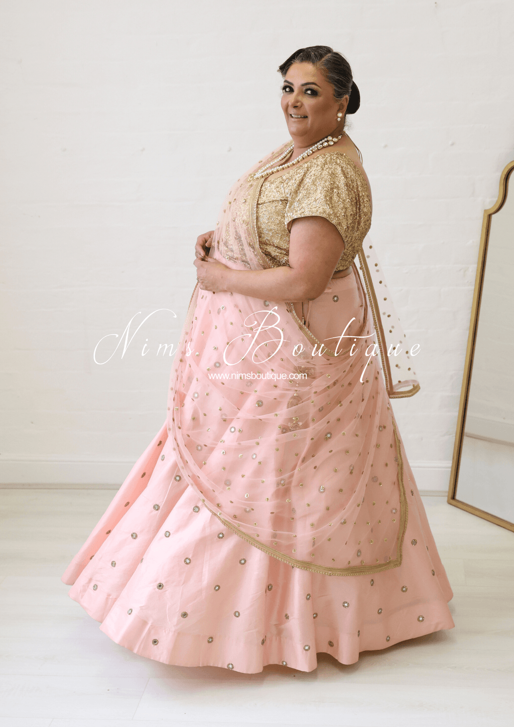 Nims Boutique Rani Luxury Peach Mirror readymade skirt/lehnga sizes 4-22