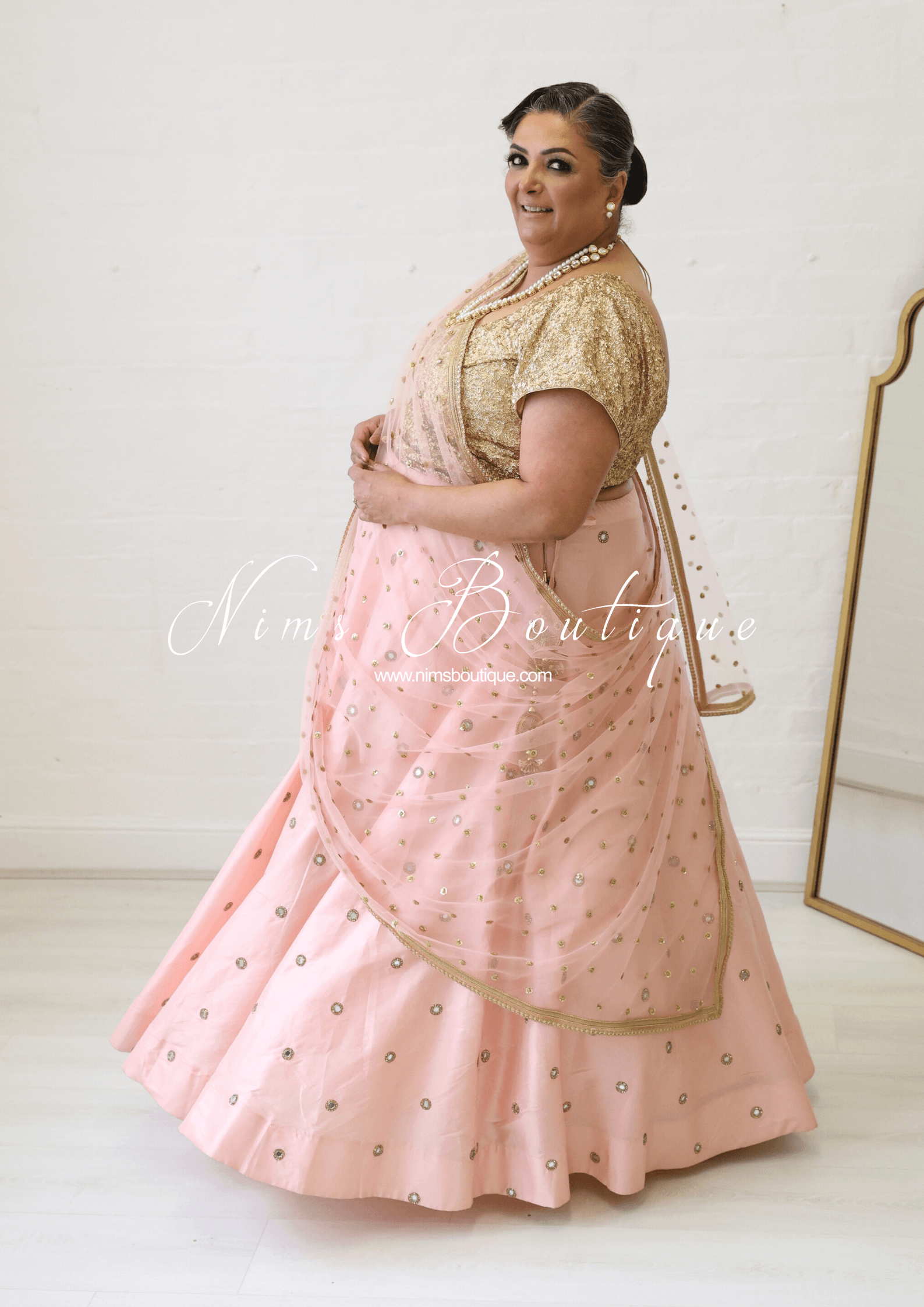 Nims Boutique Rani Luxury Peach Mirror readymade skirt/lehnga sizes 4-22
