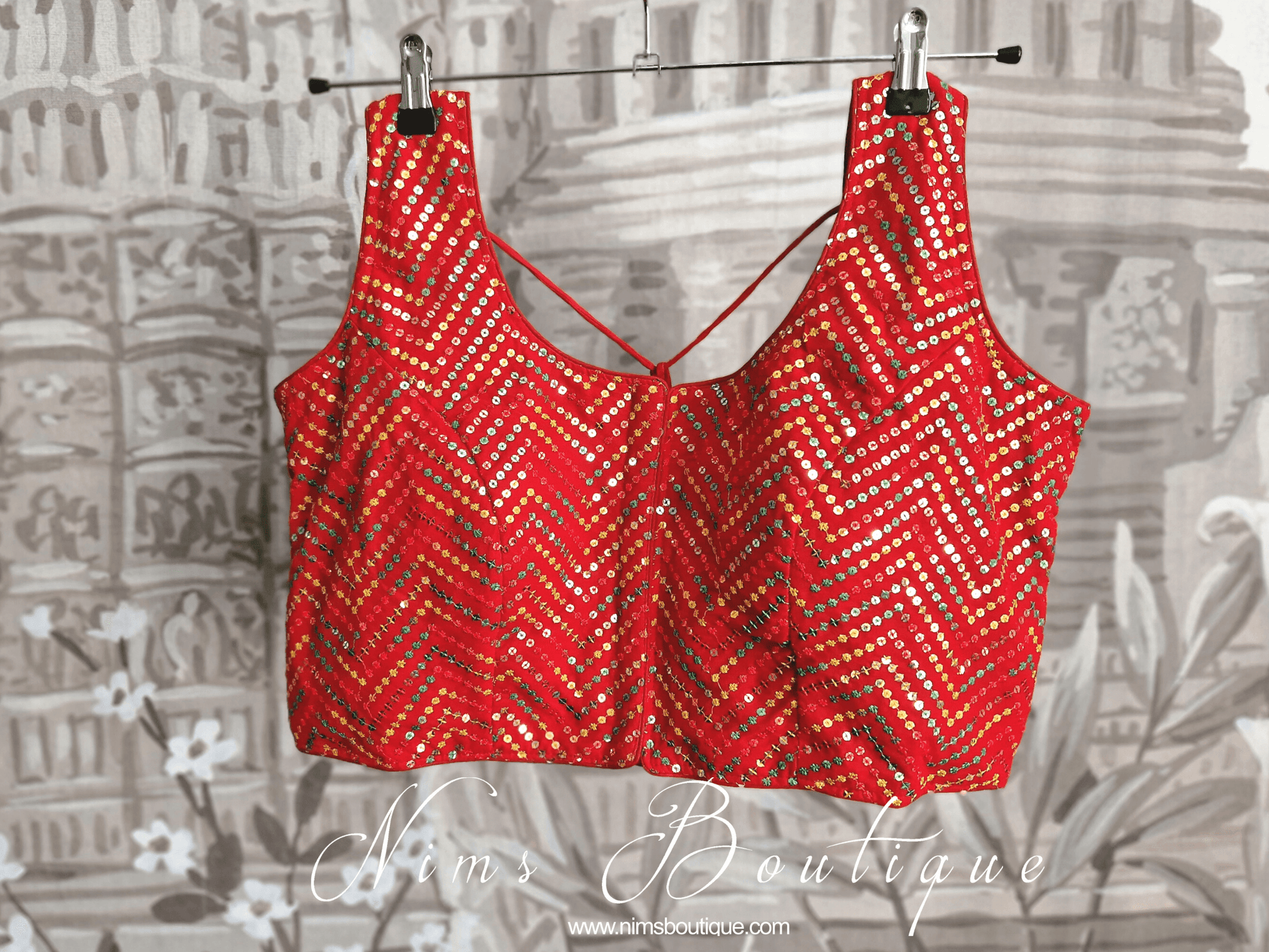 Nims Boutique The NB Red Multicolour Blouse 16-18