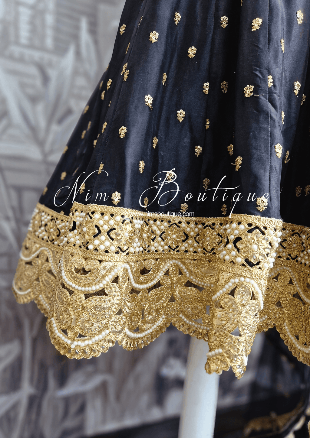 Nims Boutique The NB Luxury Black Silk Anarkali with Pajami size 4-16