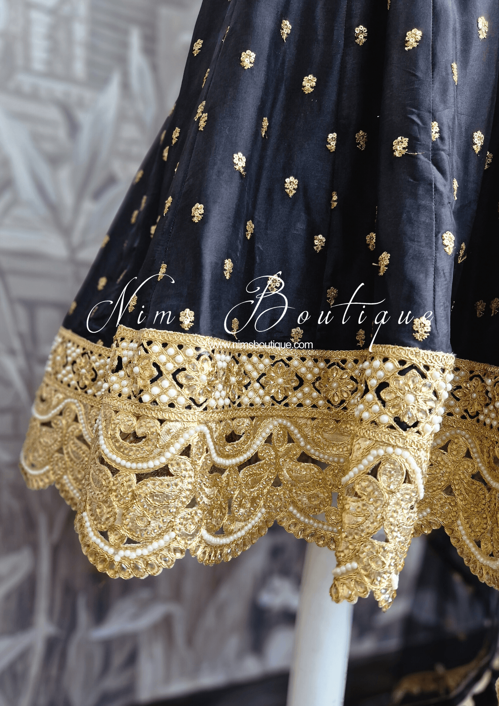 Nims Boutique The NB Luxury Black Silk Anarkali with Pajami size 4-16