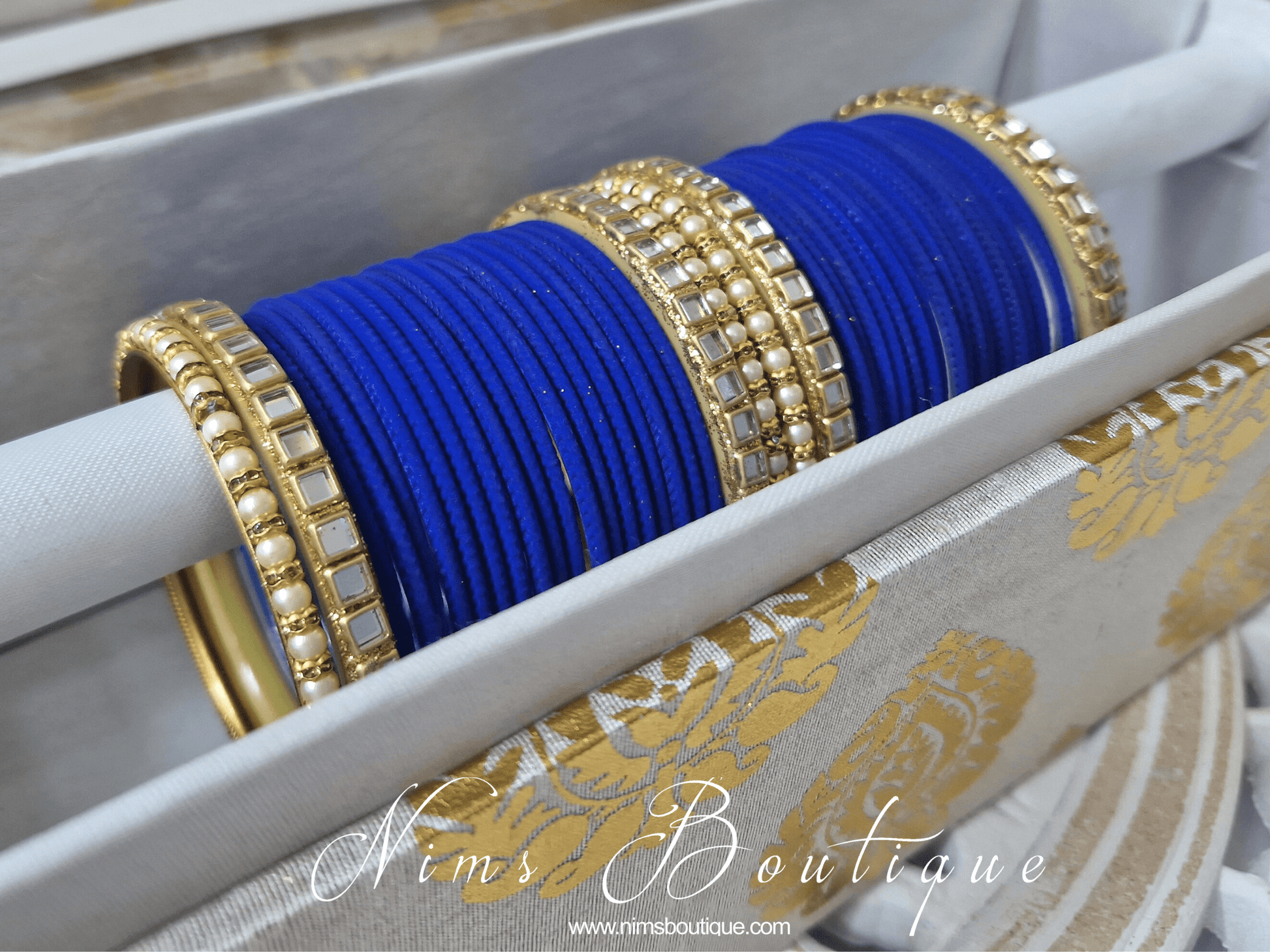 Nims Boutique Royal Blue & Kundan Set of Bangles RBN