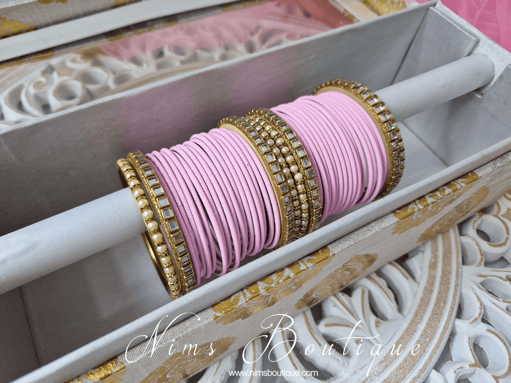 Nims Boutique Light Pink & Kundan Set of Bangles LPN