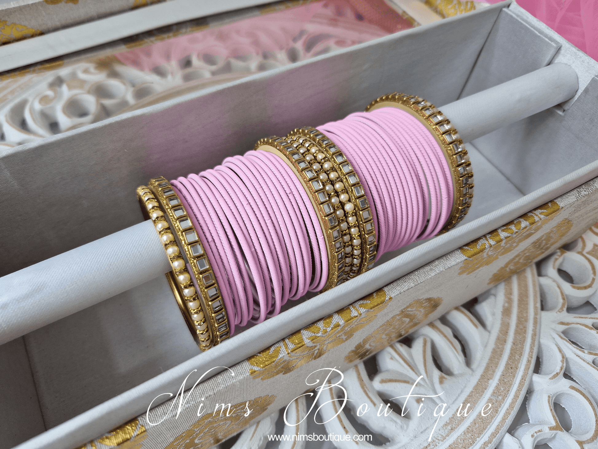 Nims Boutique Light Pink & Kundan Set of Bangles LPN