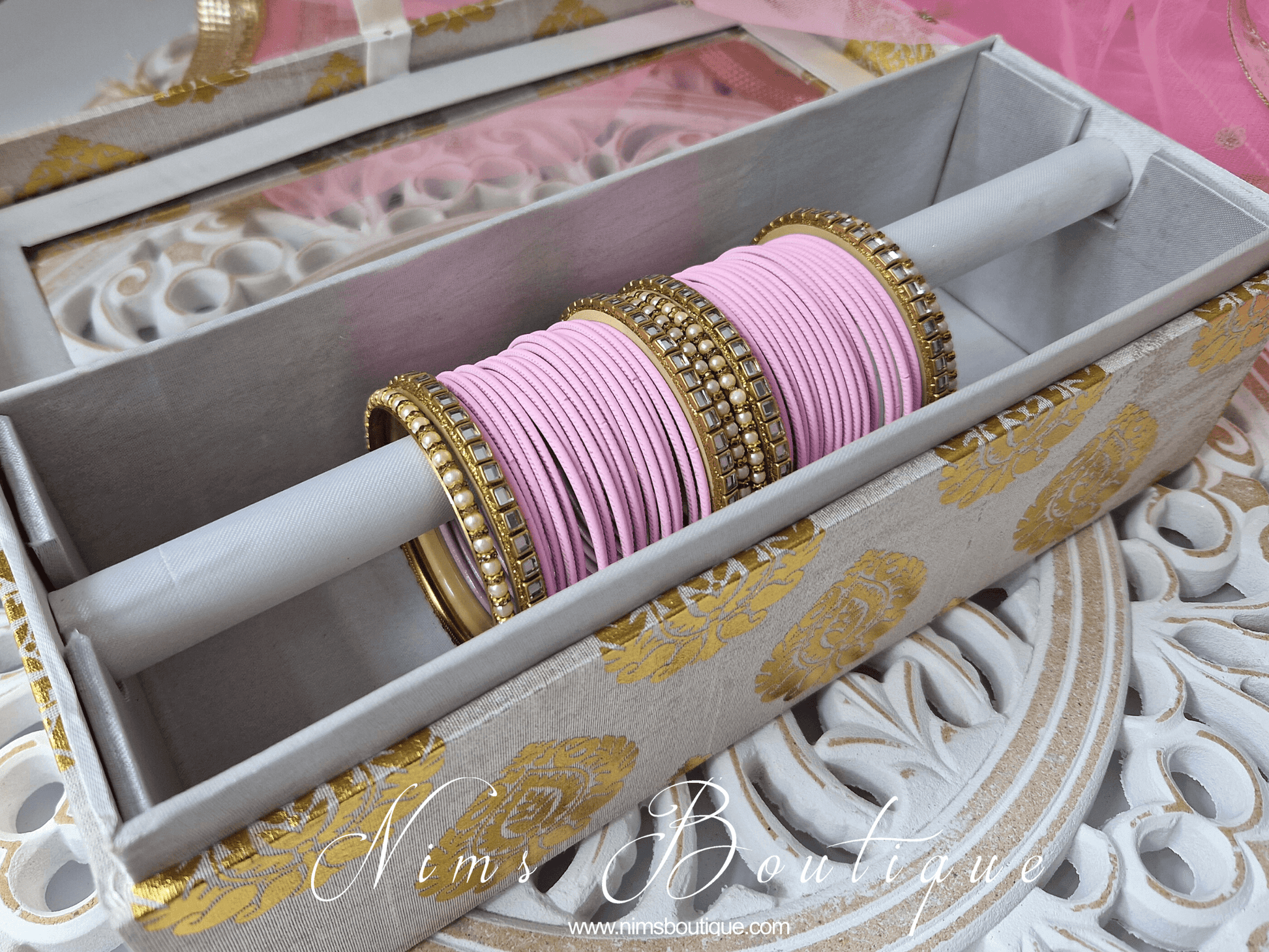 Nims Boutique Light Pink & Kundan Set of Bangles LPN
