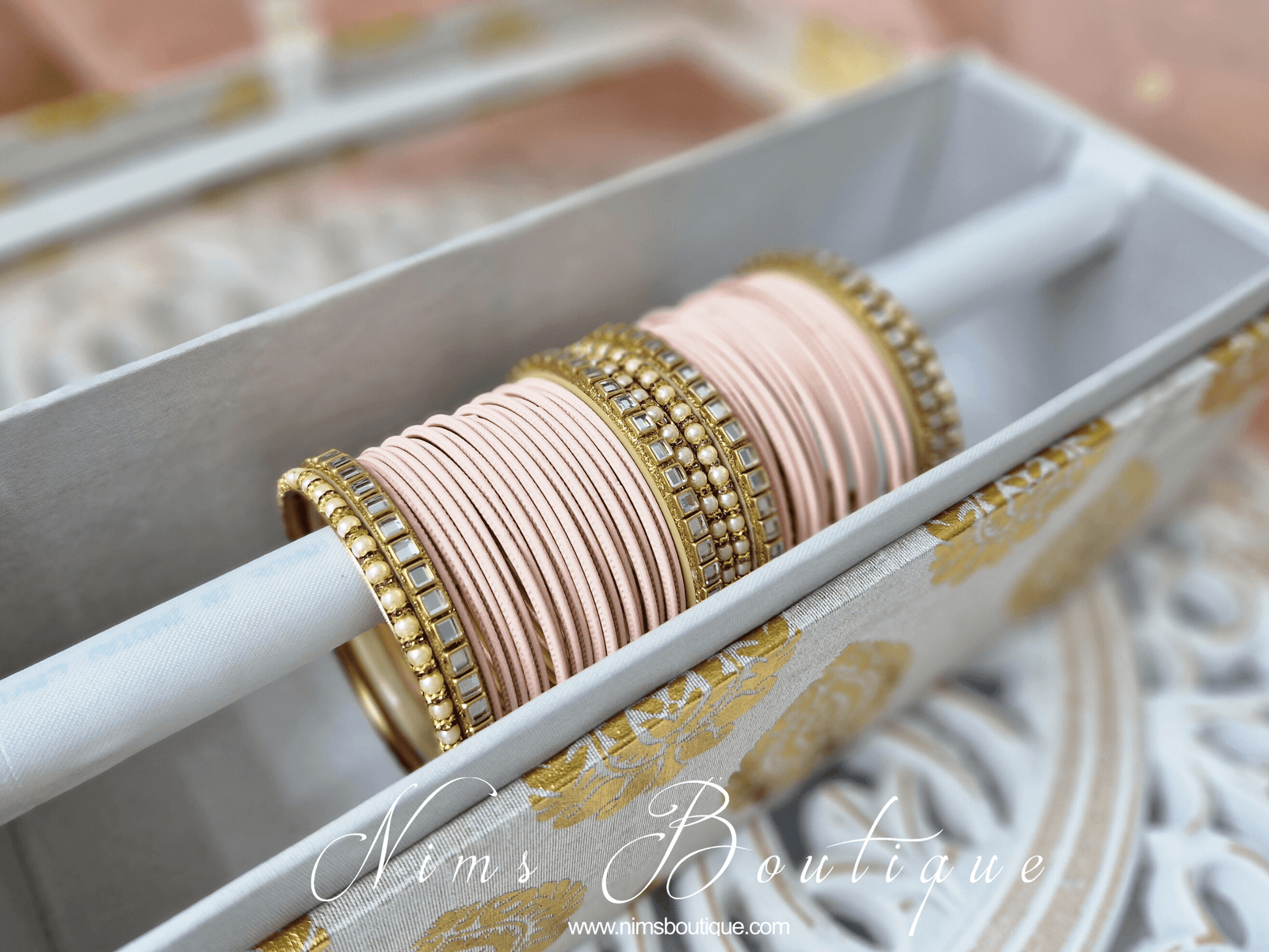 Nims Boutique Peach & Kundan Set of Bangles PN