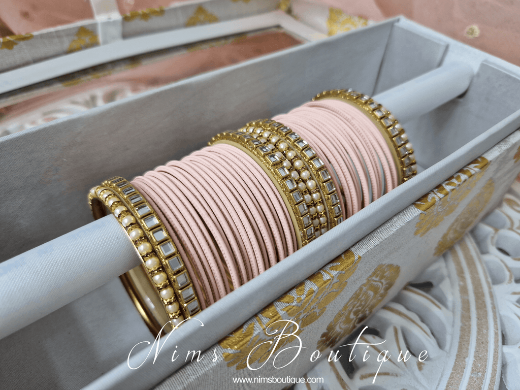 Nims Boutique Peach & Kundan Set of Bangles PN