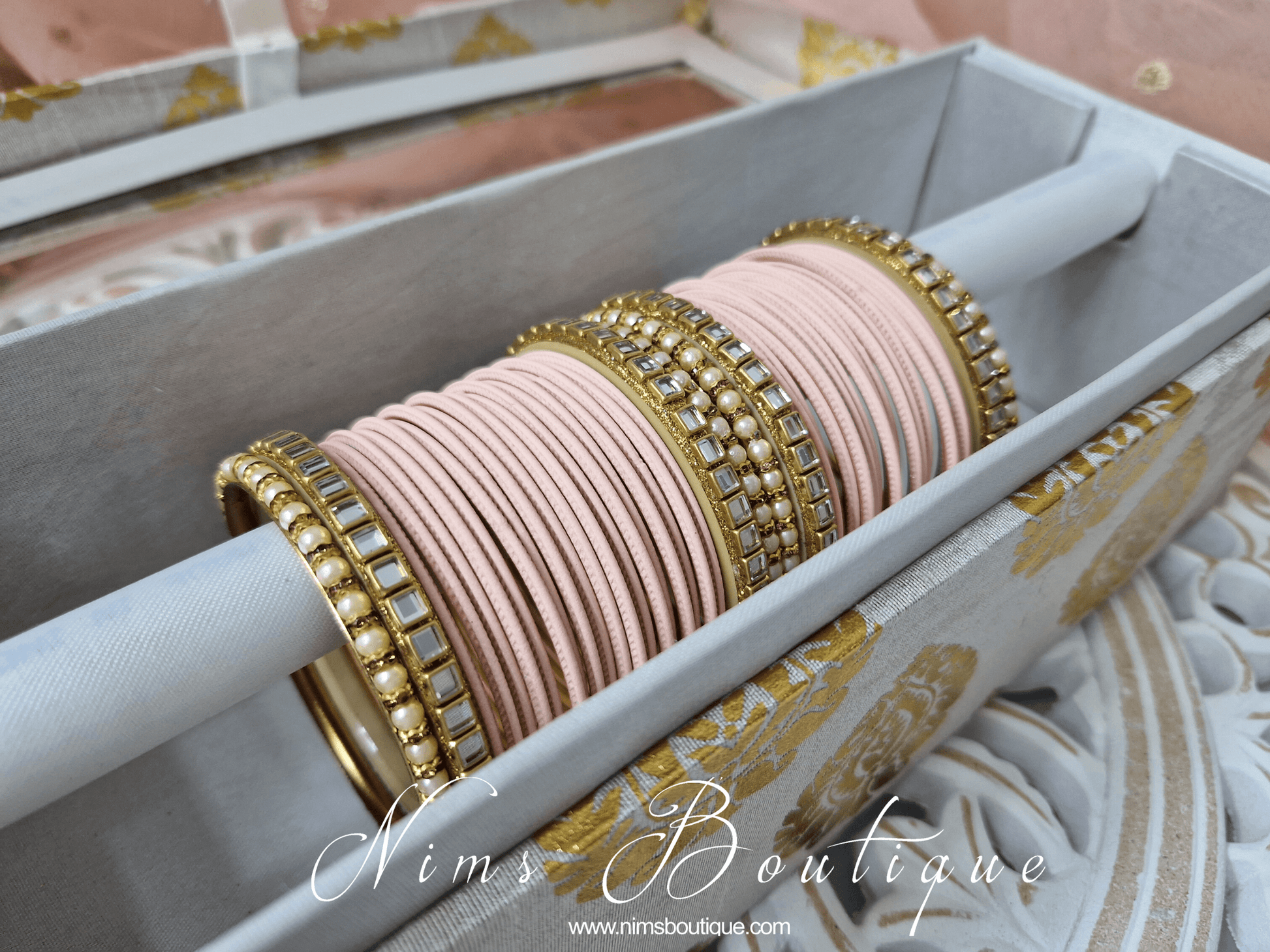 Nims Boutique Peach & Kundan Set of Bangles PN