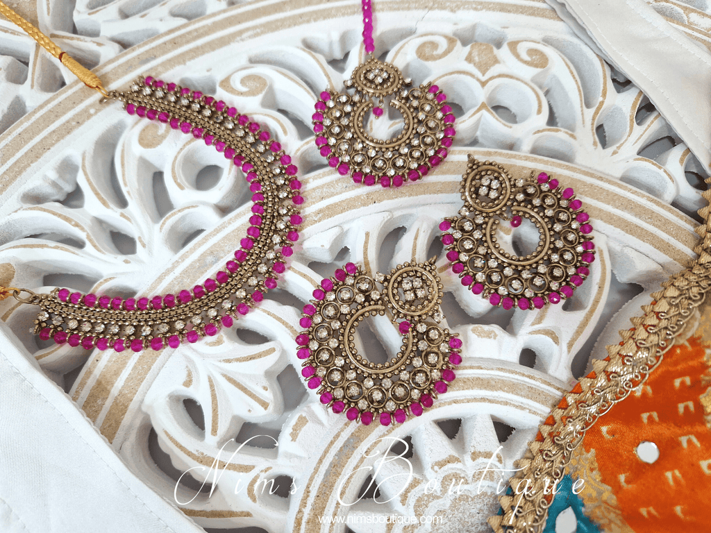 Nims Boutique Royal Antique Gold & Hot Pink Necklace