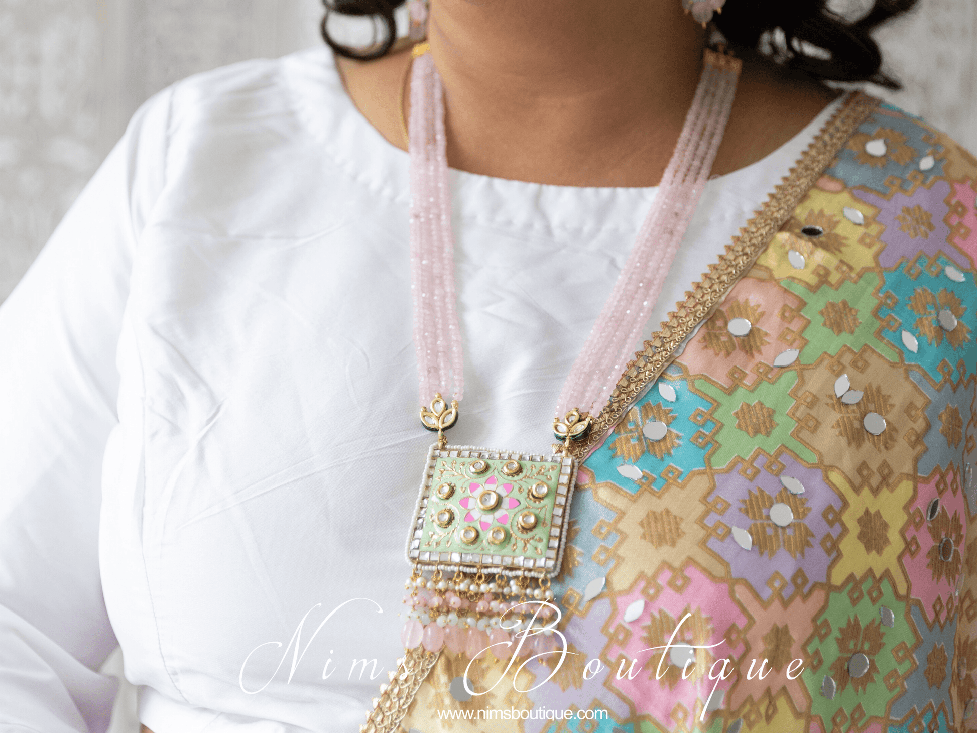 Nims Boutique Nishita Mint & Pink Meenakari Haar Set